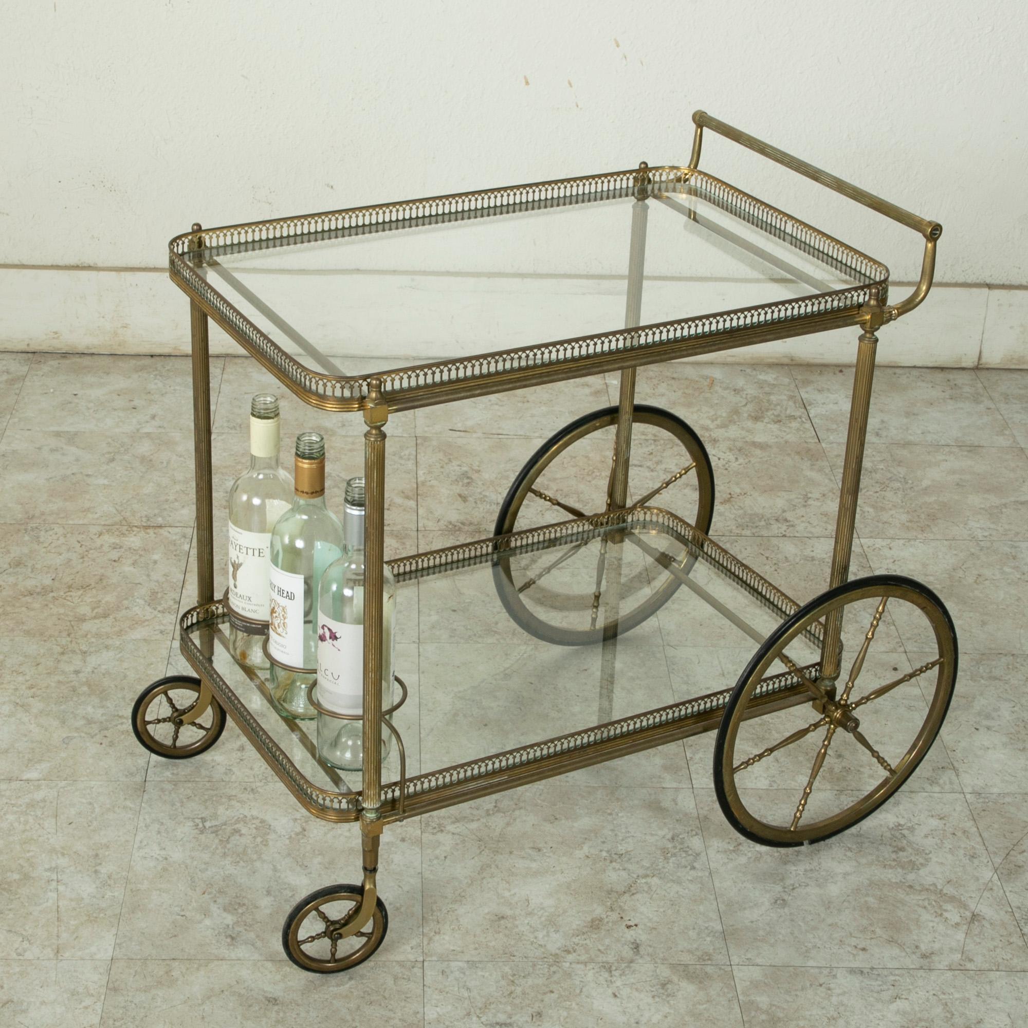 Mid-Century French Brass Bar Cart with Removable Tray 9