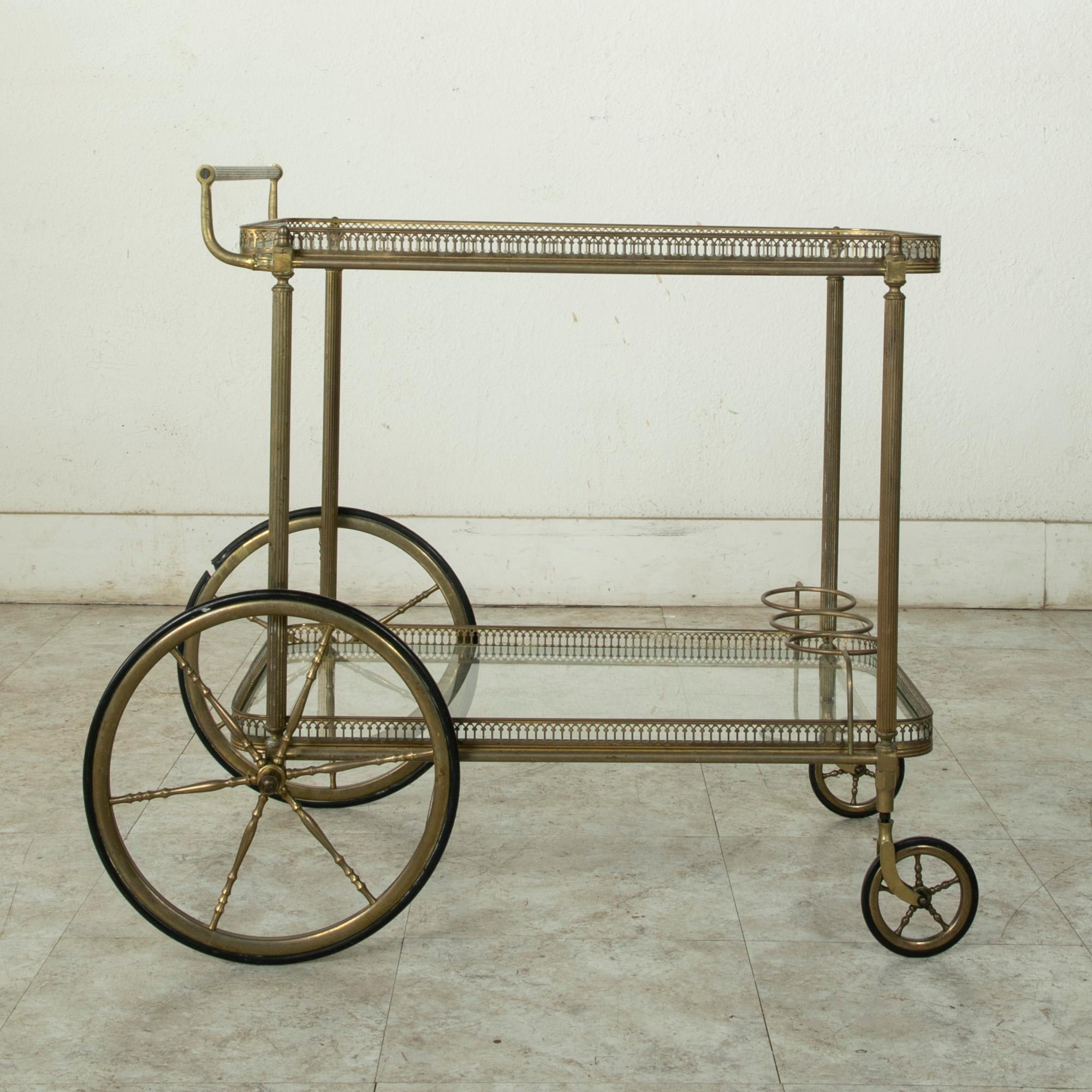Mid-Century French Brass Bar Cart with Removable Tray 1