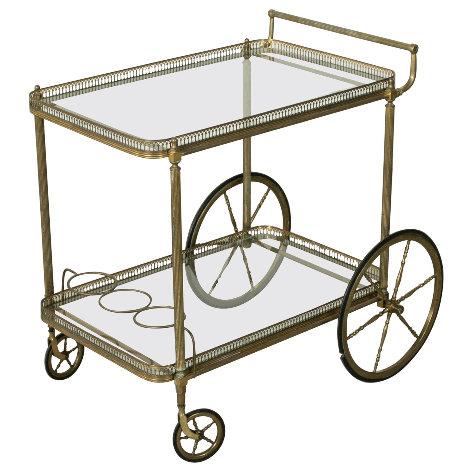 Mid-Century French Brass Bar Cart with Removable Tray