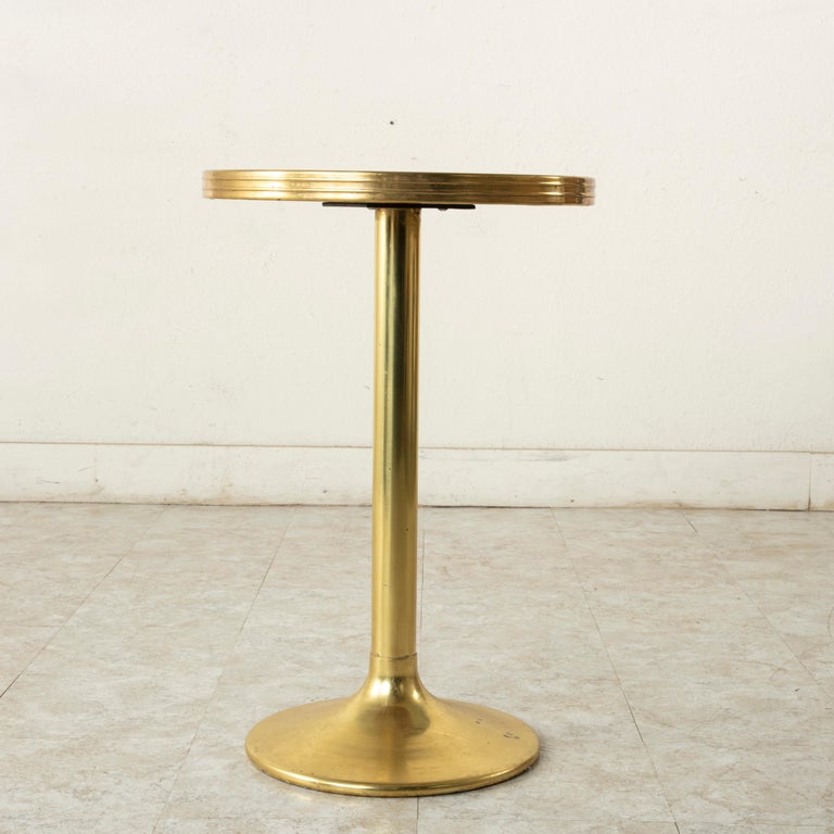 Midcentury French Brass Bistro Set with Black MarbleTop Table and Four