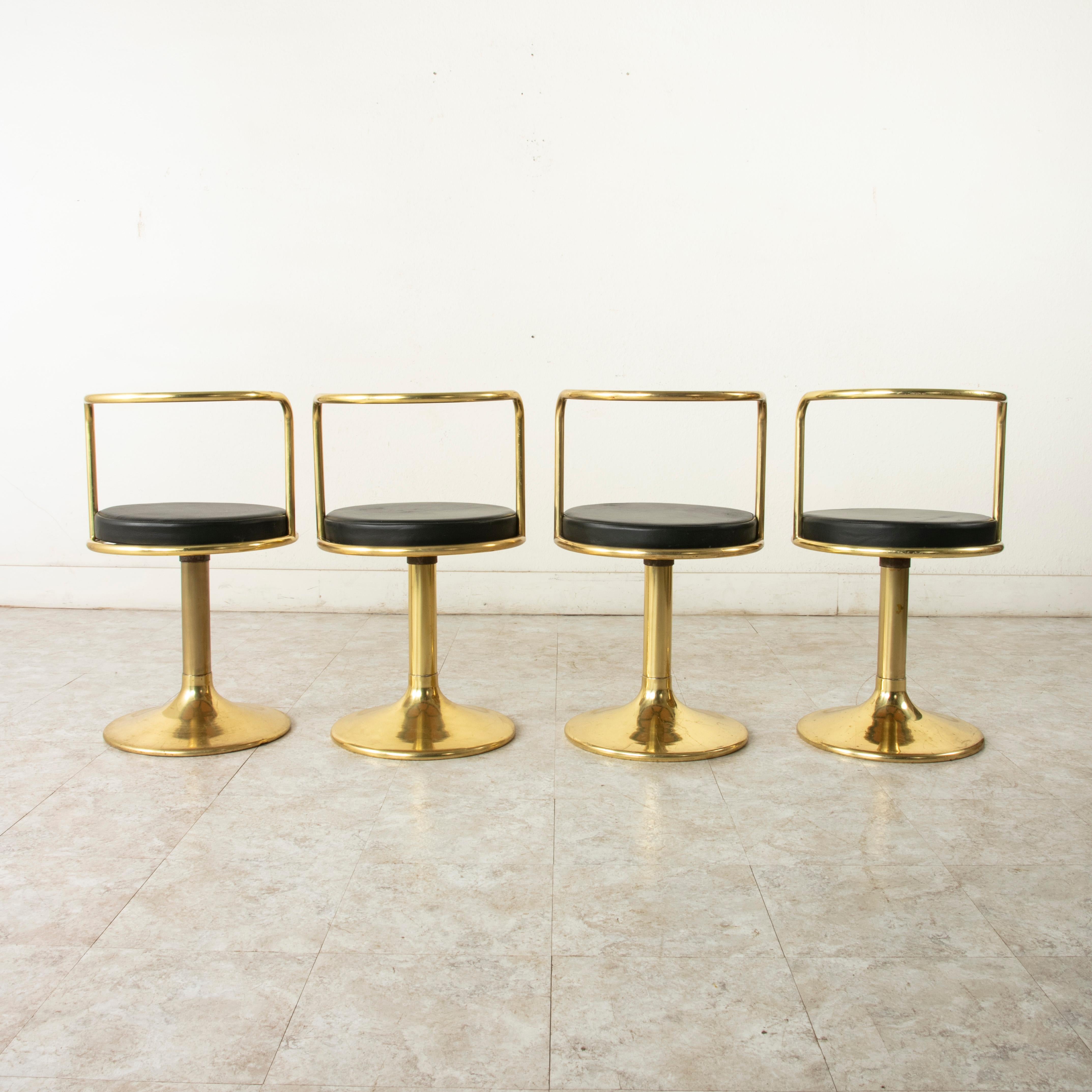 Mid-Century Modern Midcentury French Brass Bistro Set with Black Marble-Top Table and Four Chairs