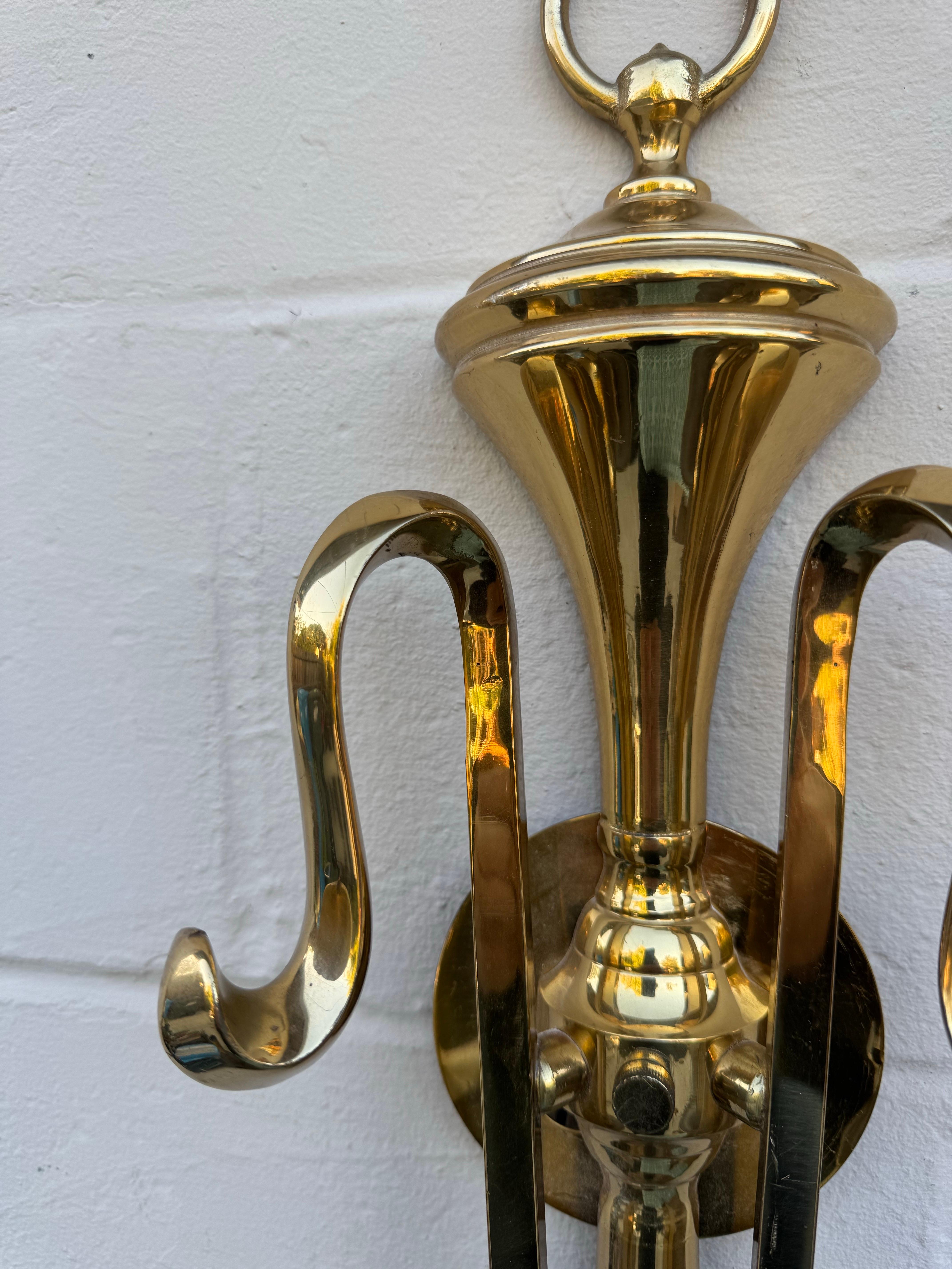 Mid-Century French Brass Double Arm Wall Sconce, Circa 1950s For Sale 7