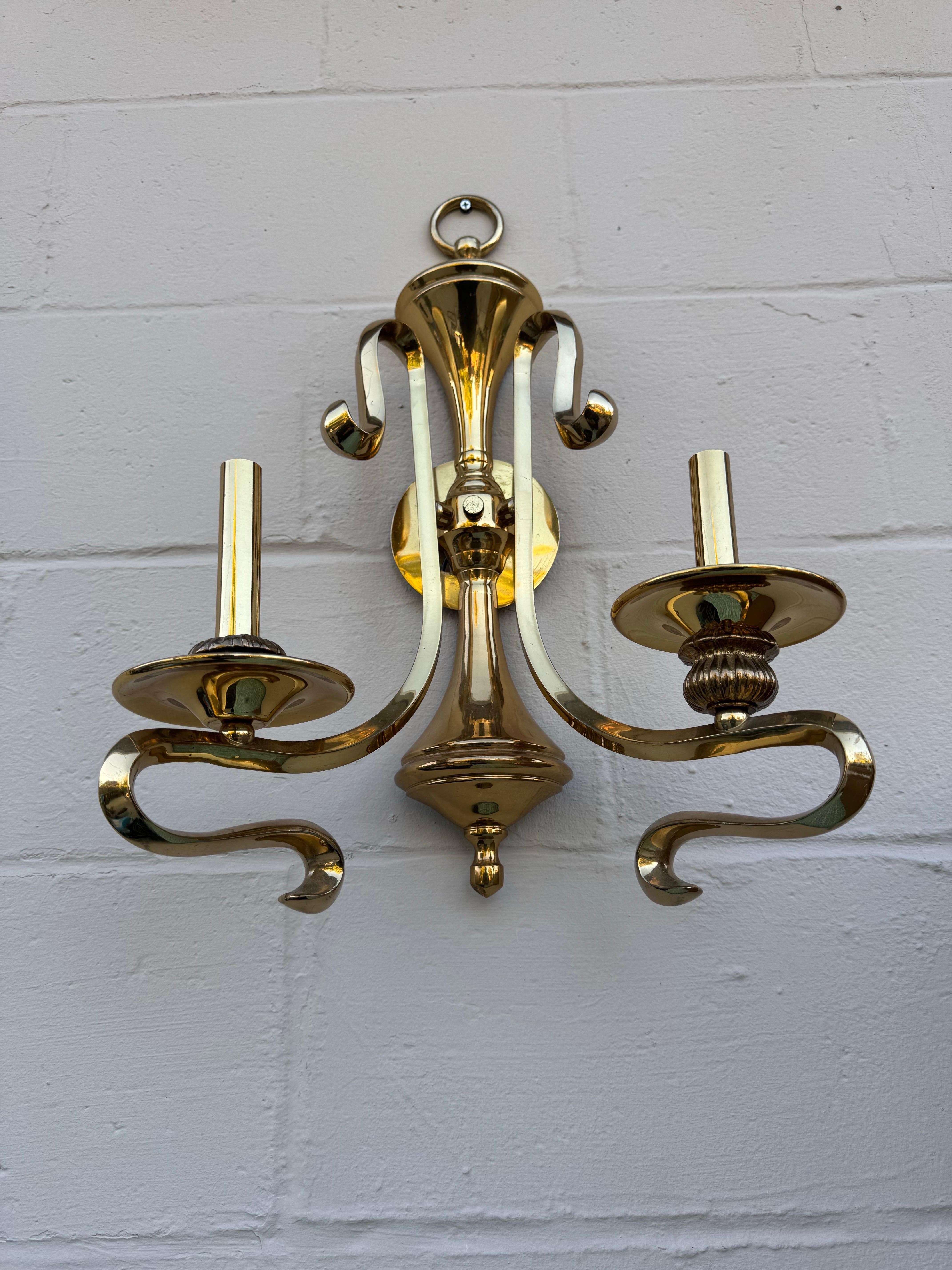Mid-Century French Brass Double Arm Wall Sconce, Circa 1950s For Sale 11