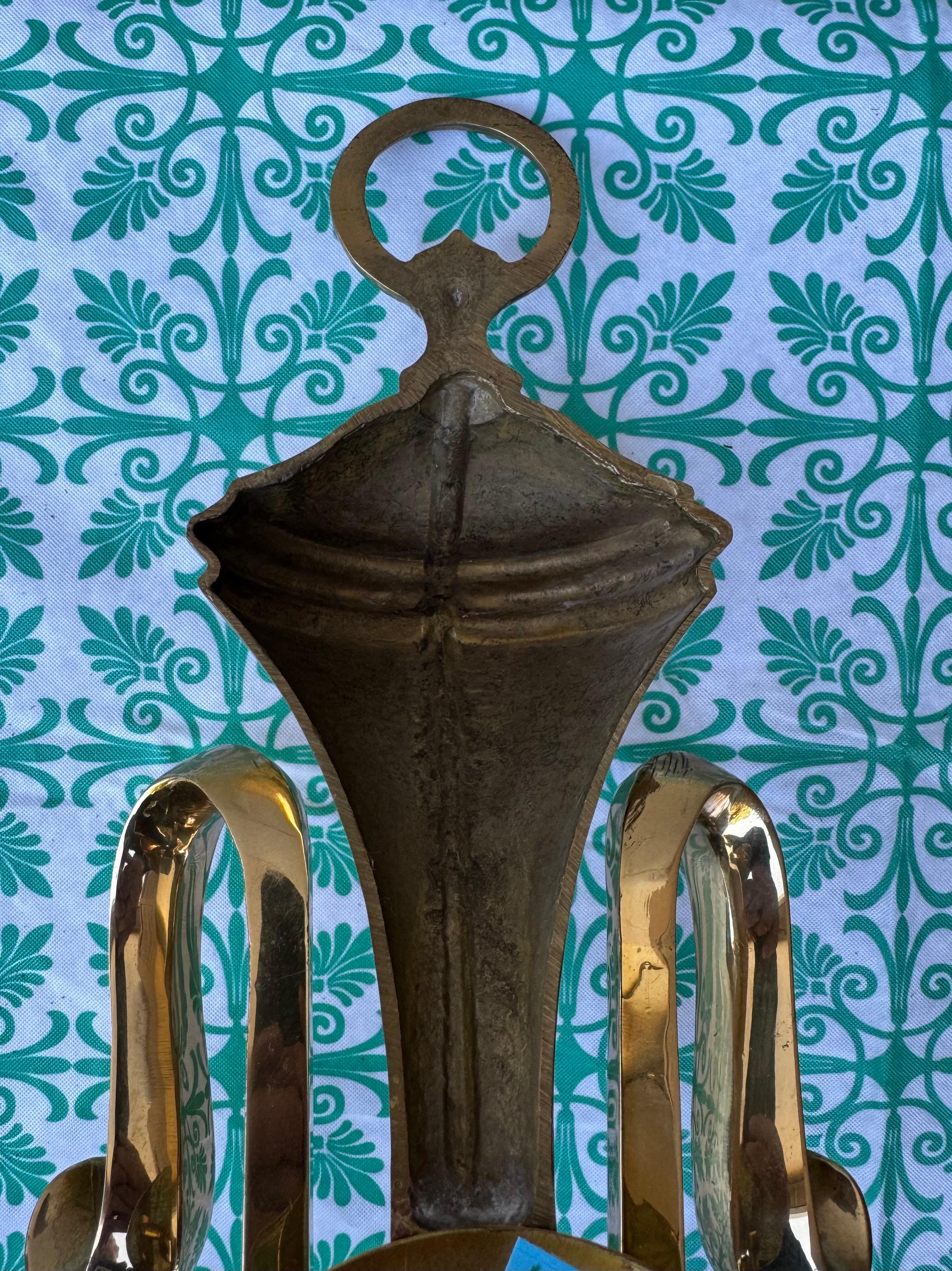 Mid-Century French Brass Double Arm Wall Sconce, Circa 1950s In Good Condition For Sale In San Carlos, CA