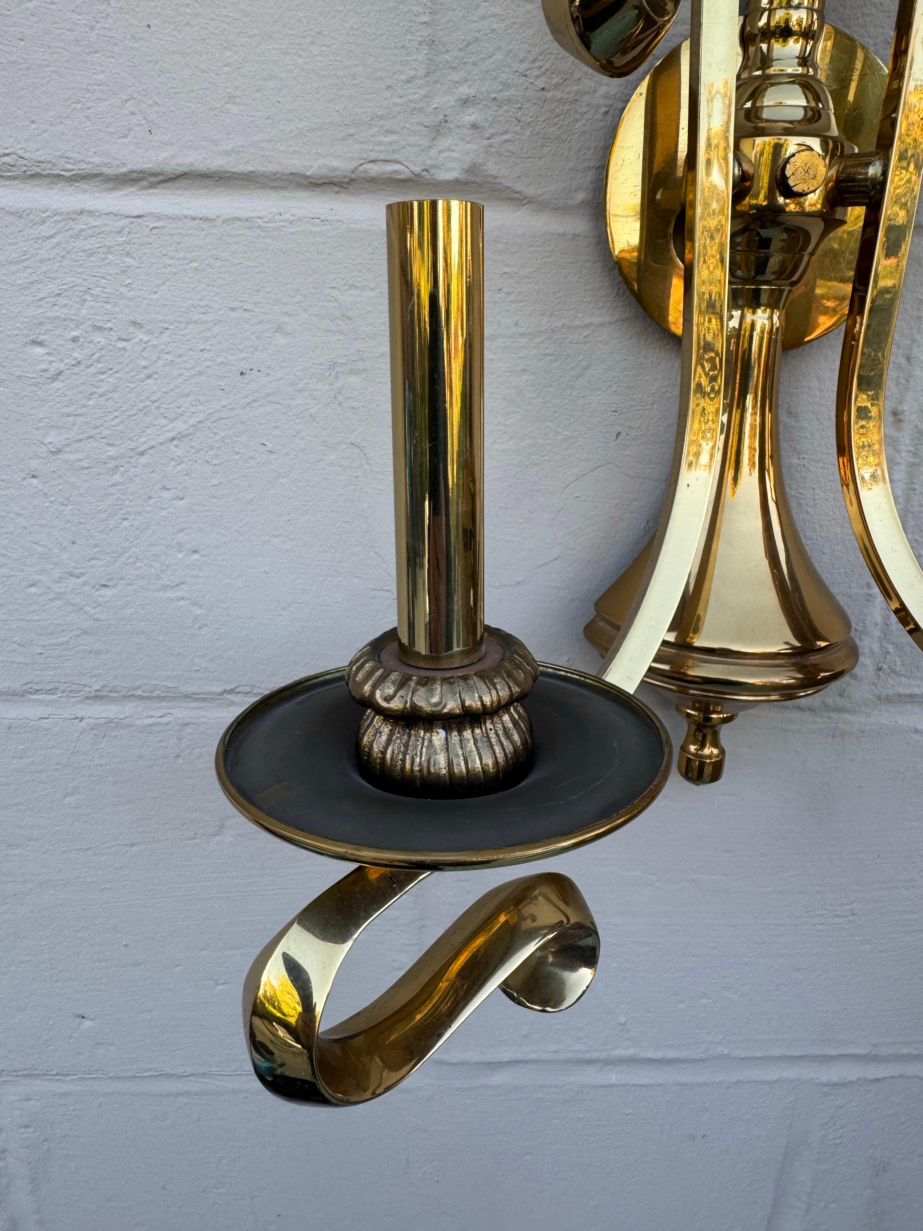 Mid-Century French Brass Double Arm Wall Sconce, Circa 1950s For Sale 3
