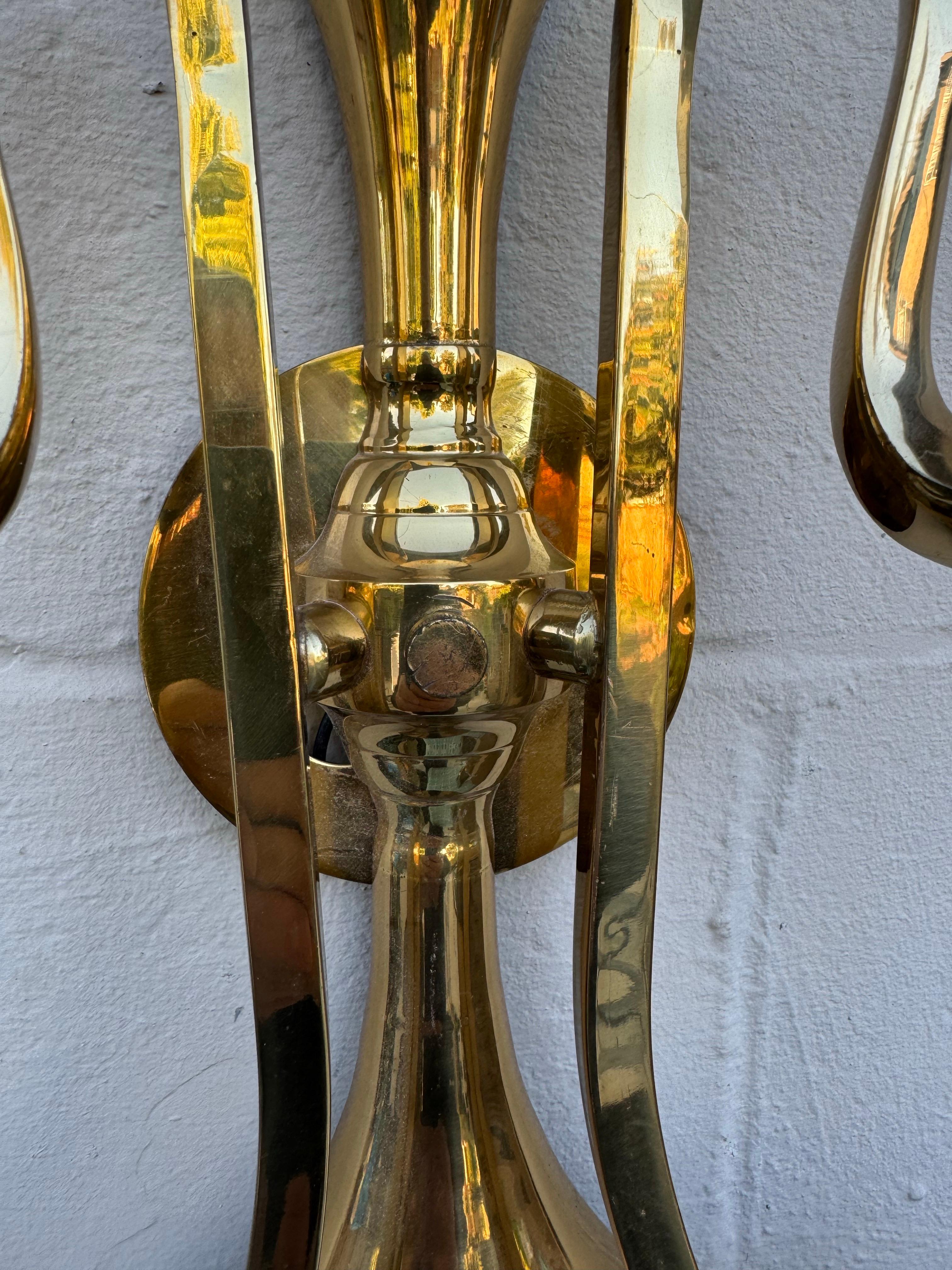 Mid-Century French Brass Double Arm Wall Sconce, Circa 1950s For Sale 4