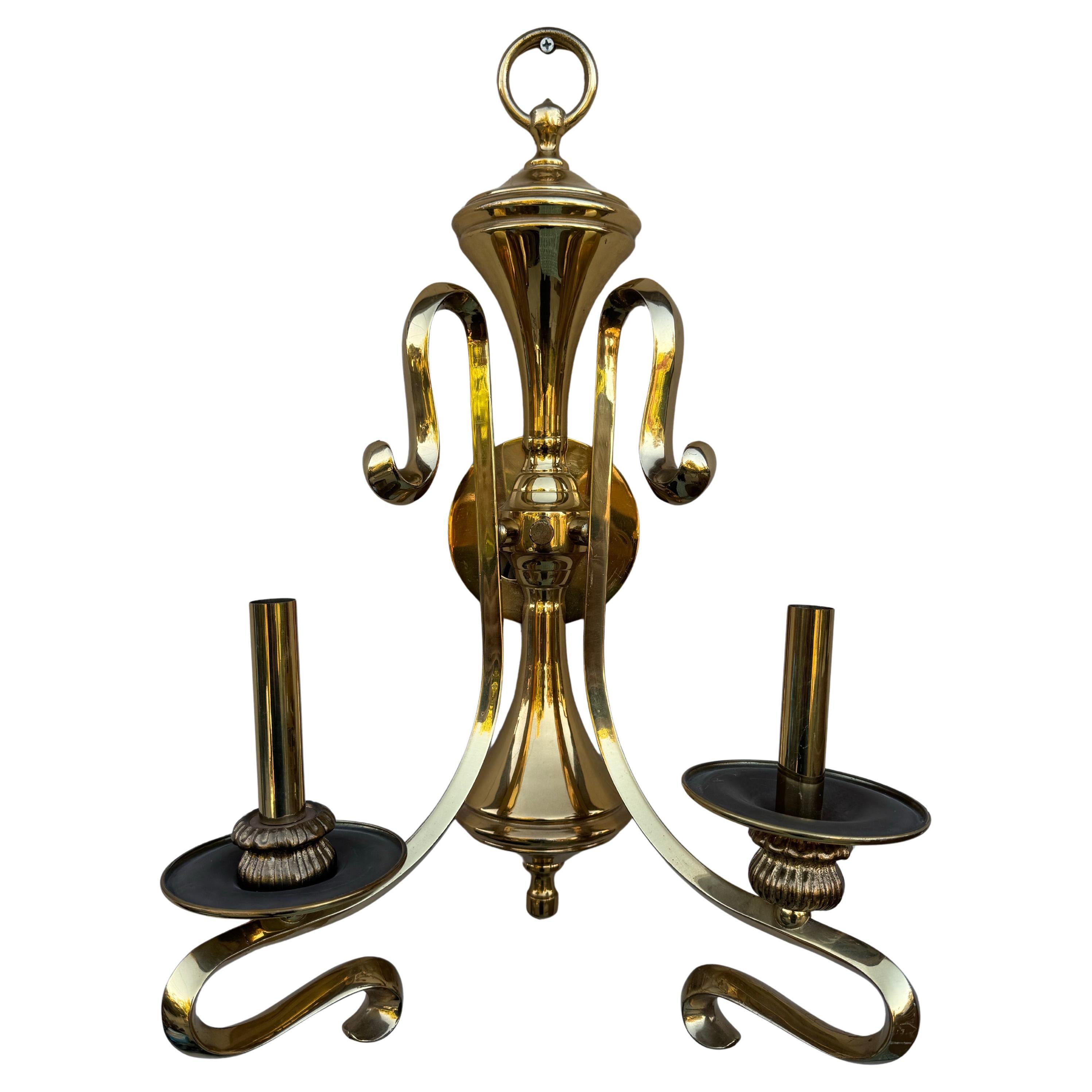 Mid-Century French Brass Double Arm Wall Sconce, Circa 1950s For Sale