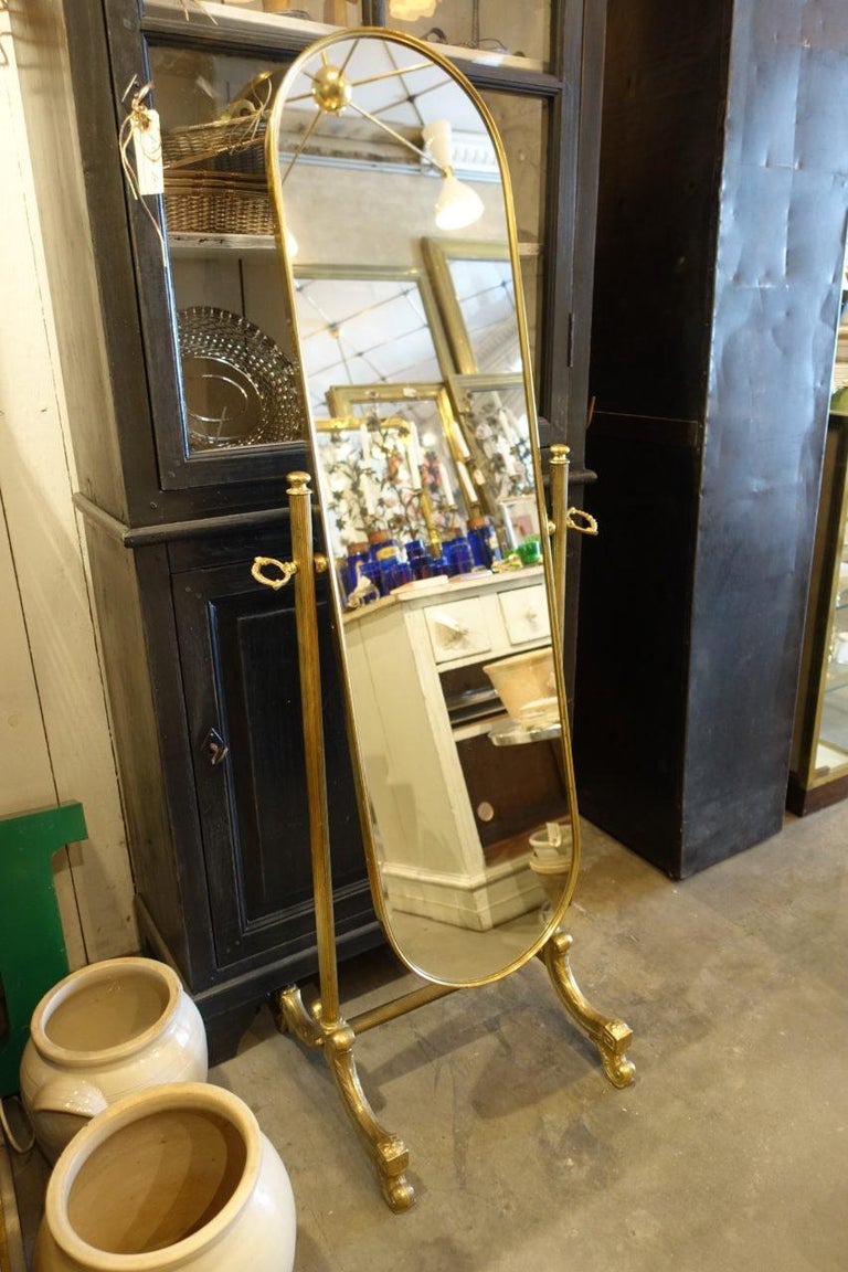Mid Century French Brass Dressing Mirror on Stand at 1stDibs