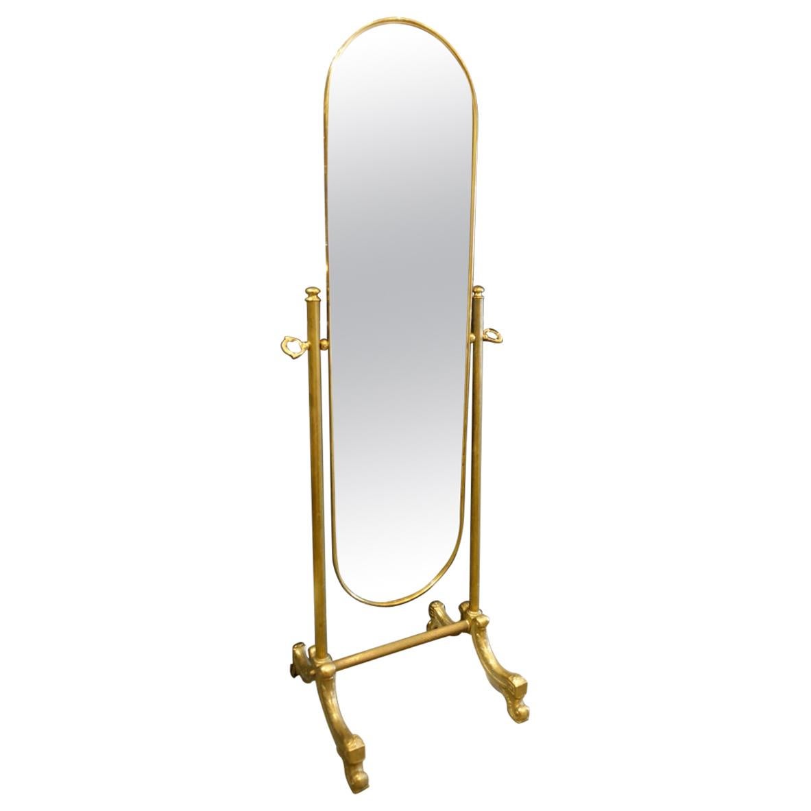Mid Century French Brass Dressing Mirror on Stand at 1stDibs