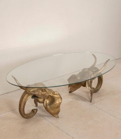 Mid-Century French Brass Elephant Head Coffee Table