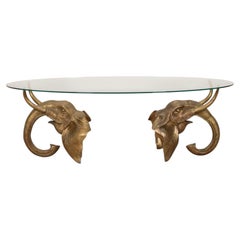 Mid-Century French Brass Elephant Head Coffee Table