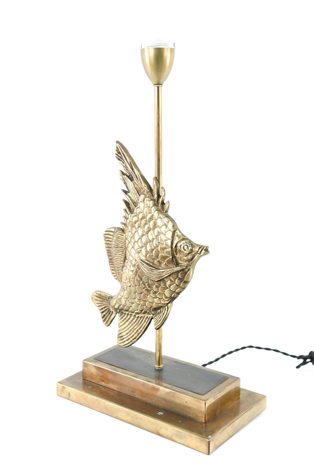 20th Century Mid-Century French Brass Fish Lamp For Sale