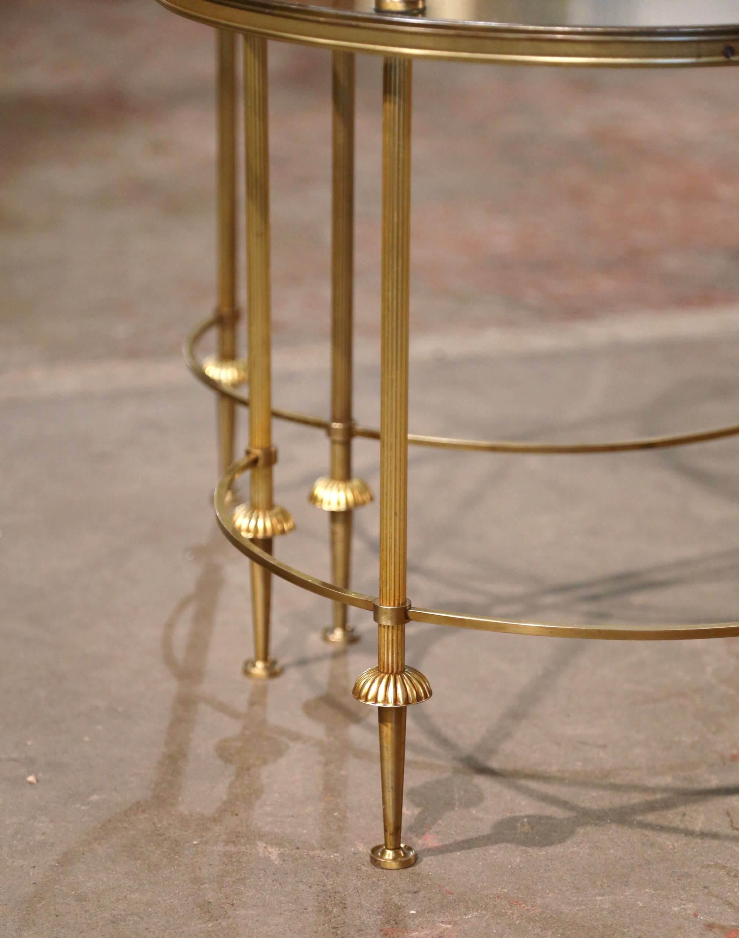 Mid-Century French Brass & Glass Three-Section Coffee Table Maison Baguès Style 4
