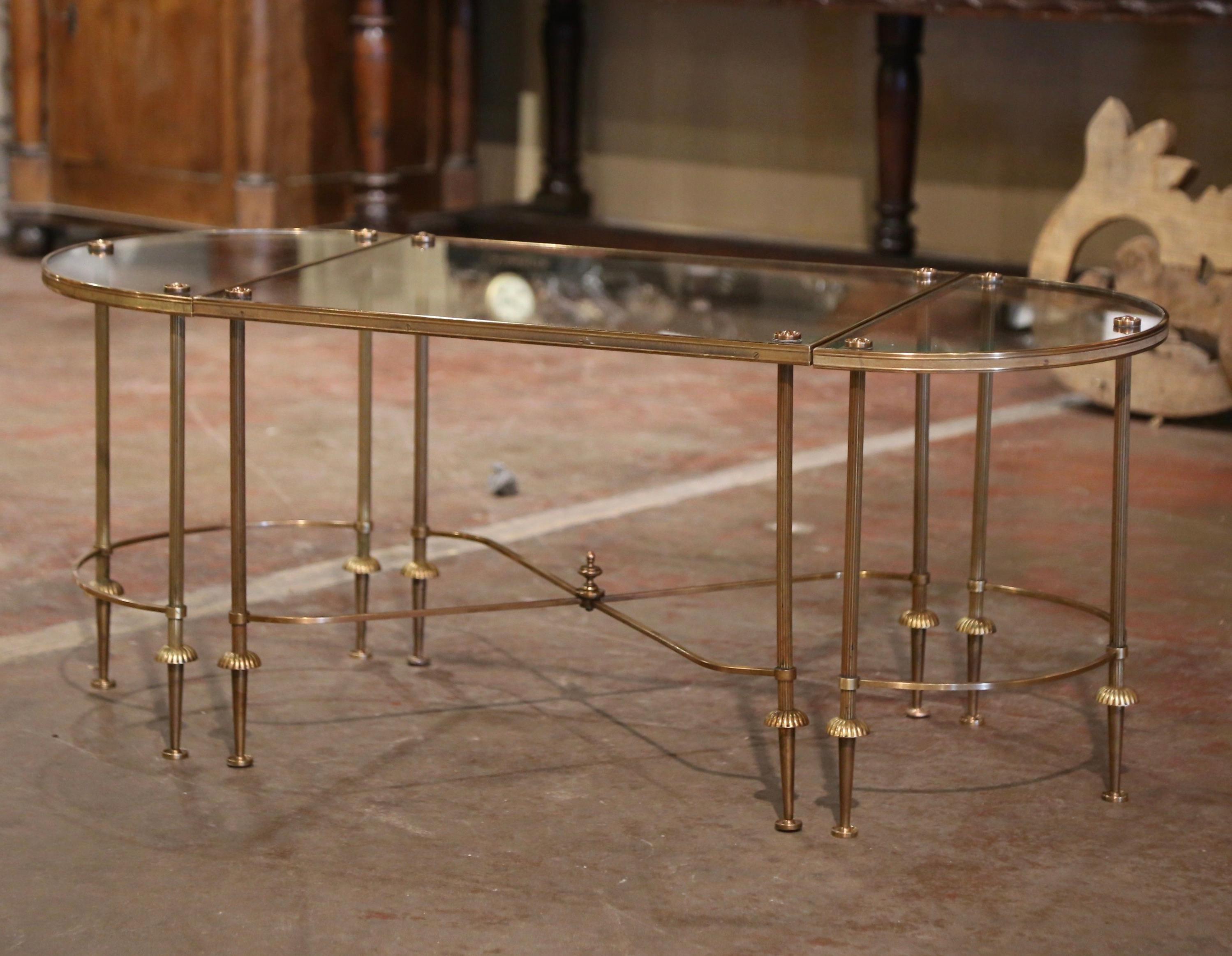 Mid-Century French Brass & Glass Three-Section Coffee Table Maison Baguès Style 5