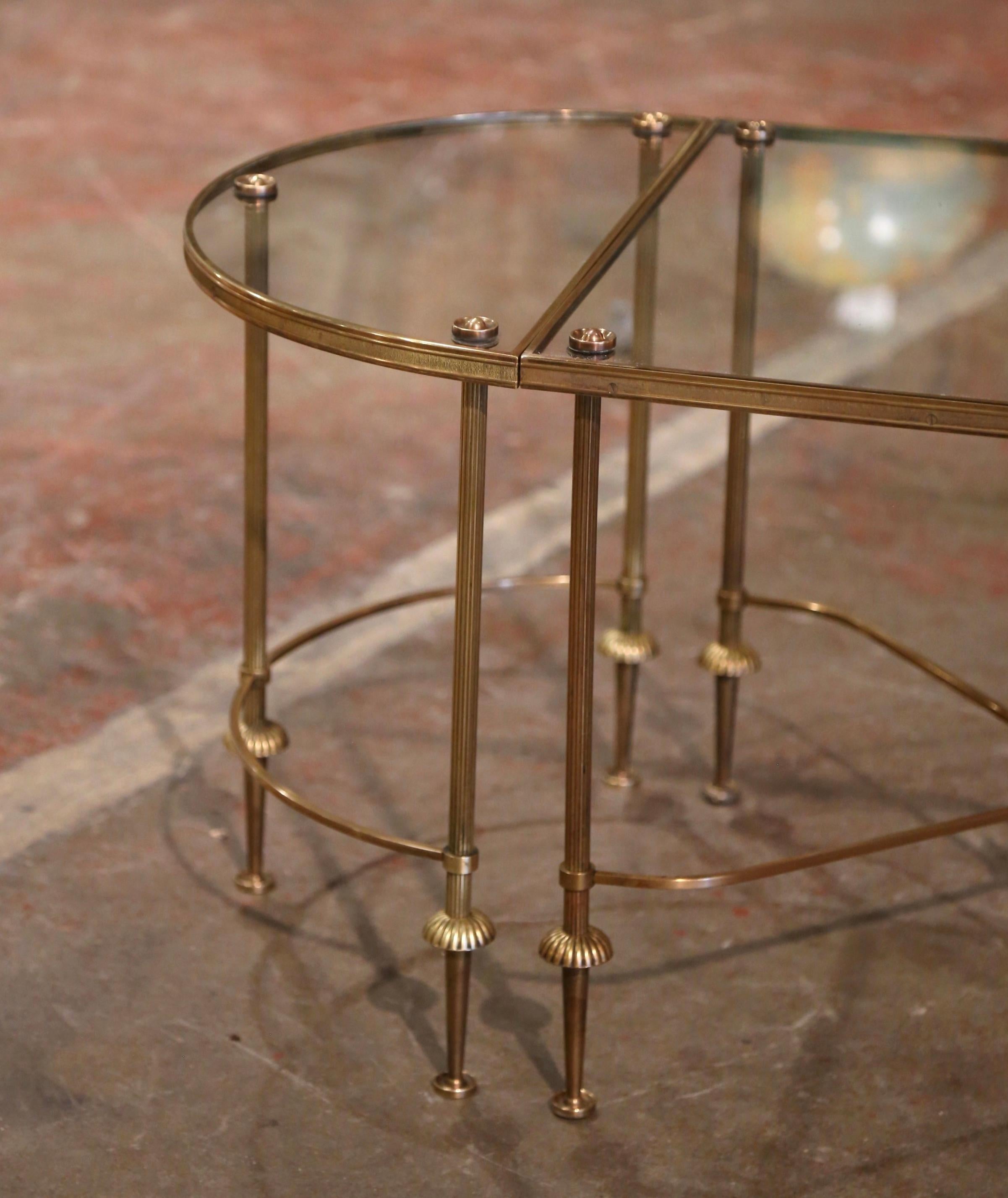 Mid-Century French Brass & Glass Three-Section Coffee Table Maison Baguès Style 6