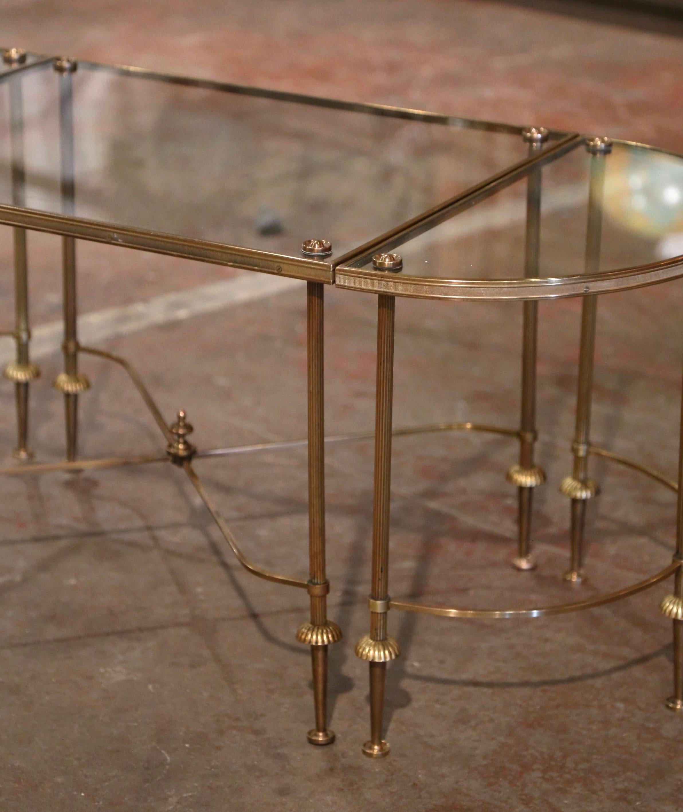 Mid-Century French Brass & Glass Three-Section Coffee Table Maison Baguès Style 7