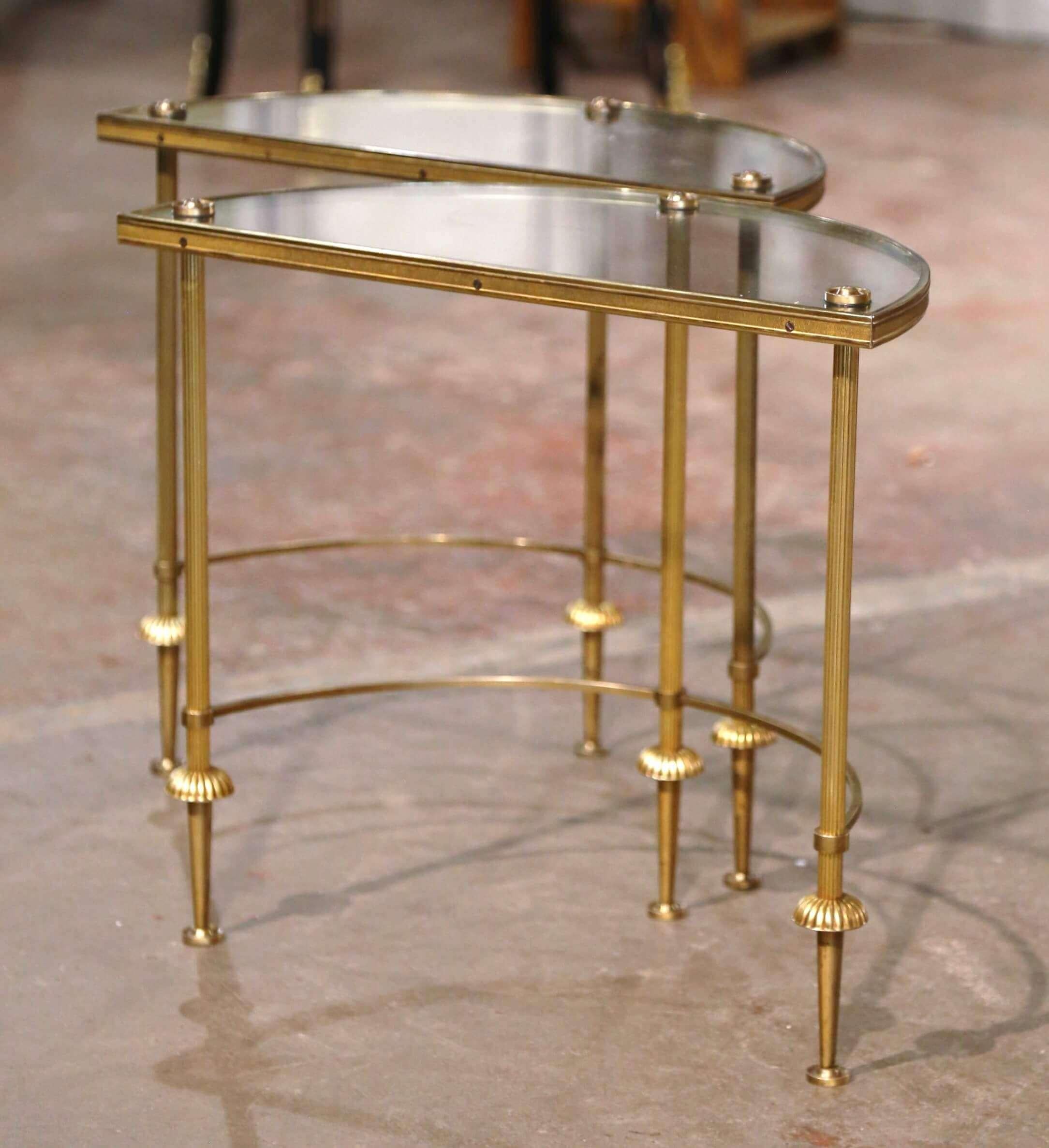 Mid-Century French Brass & Glass Three-Section Coffee Table Maison Baguès Style 8