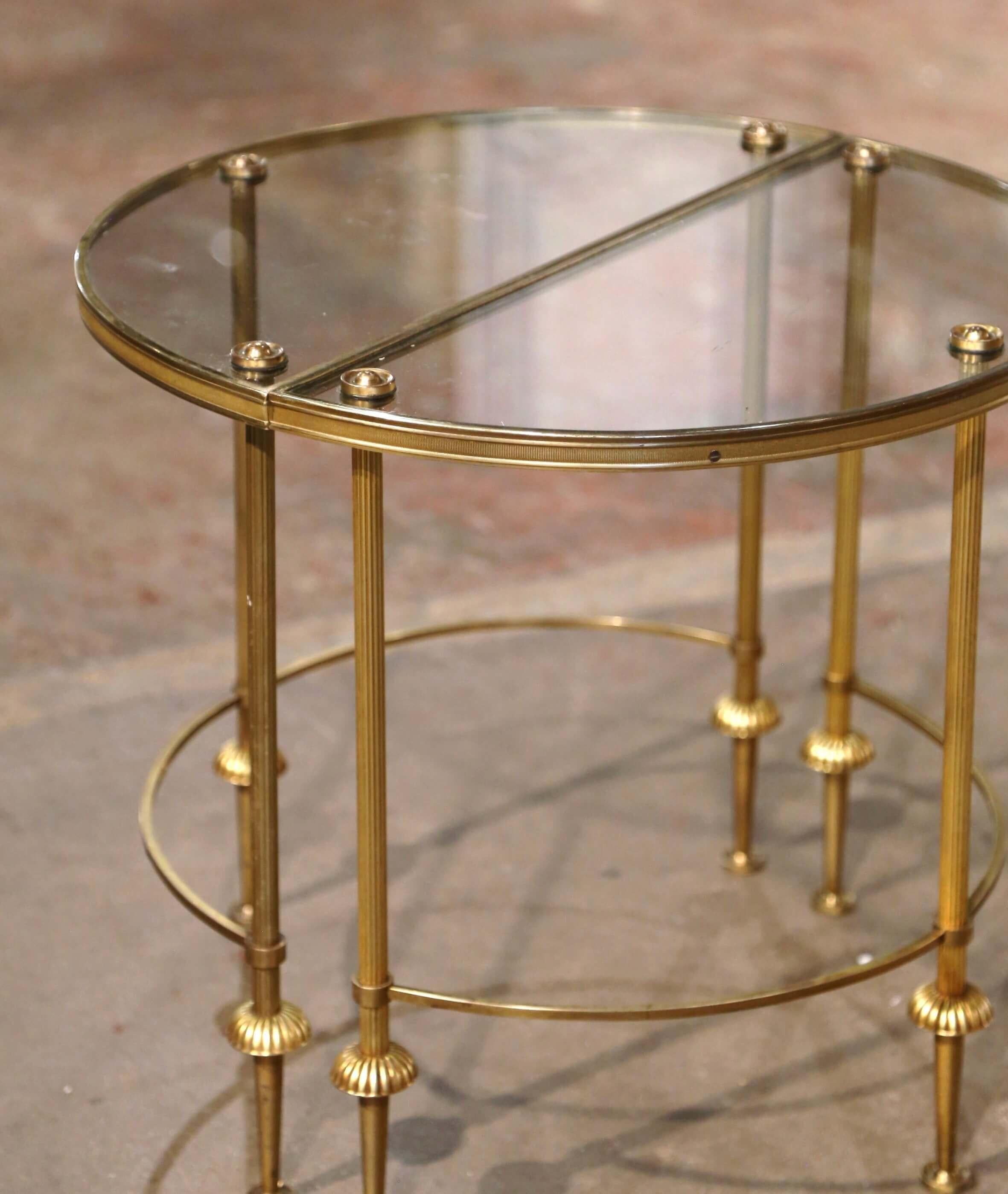 Mid-Century French Brass & Glass Three-Section Coffee Table Maison Baguès Style 10