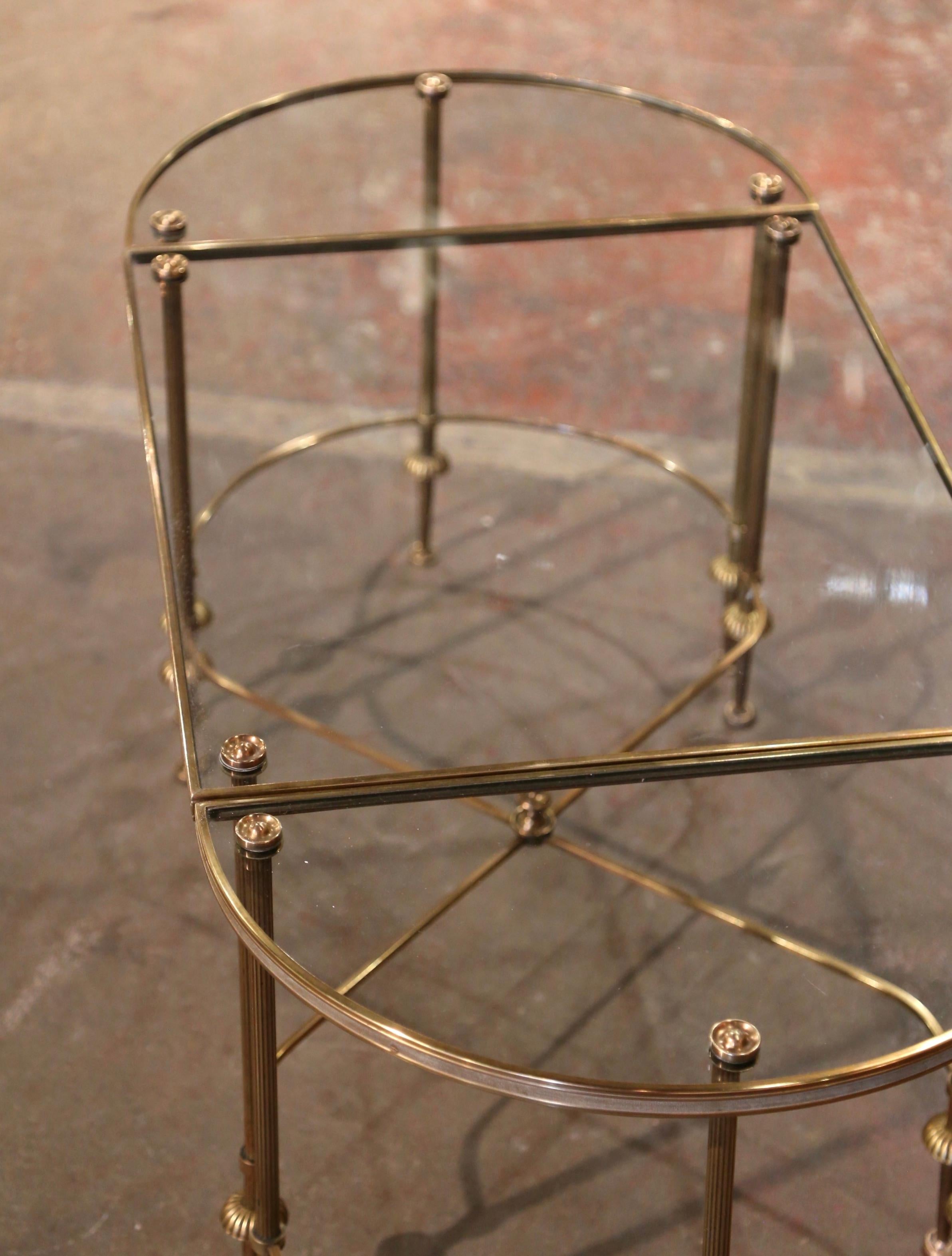 Mid-Century French Brass & Glass Three-Section Coffee Table Maison Baguès Style 1