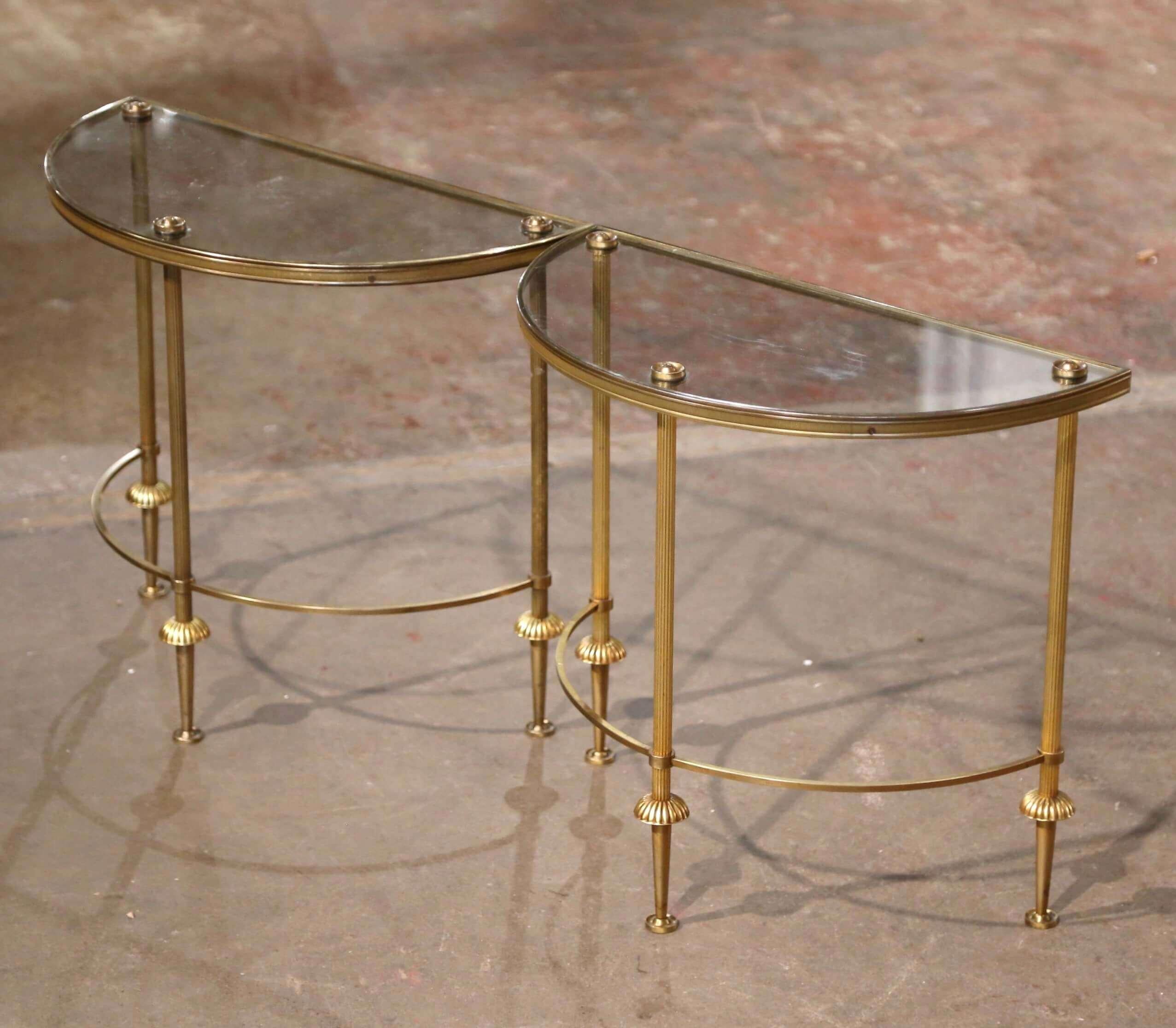 Mid-Century French Brass & Glass Three-Section Coffee Table Maison Baguès Style 2