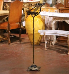 Mid-Century French Brass Music Stand on Stand with Lyre Motif