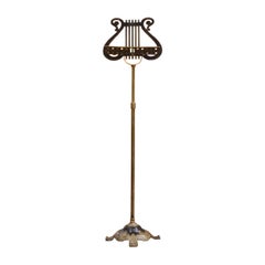 Mid-Century French Brass Music Stand on Stand with Lyre Motif