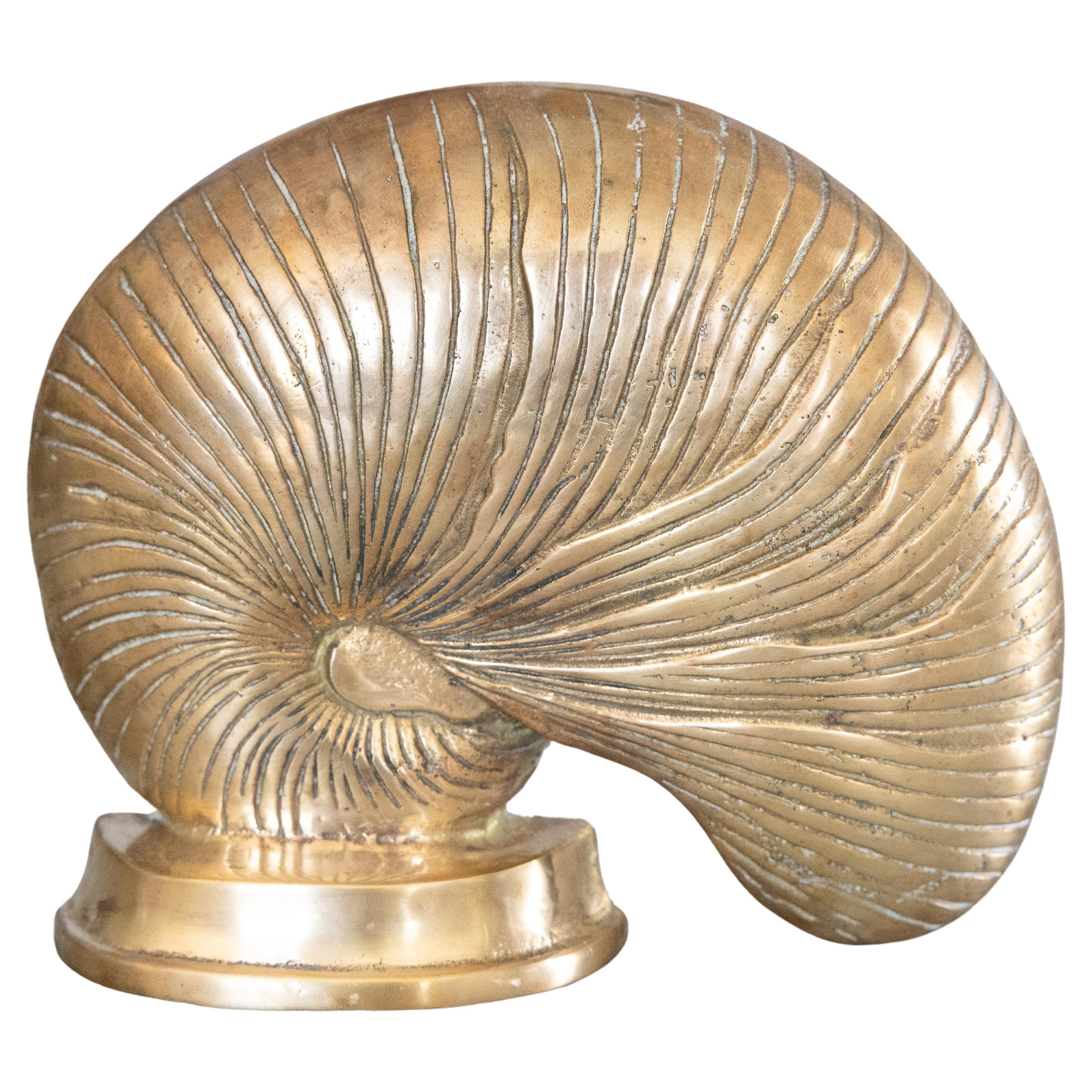 Mid Century French Brass Nautilus Shell Paper Weight Bookend Objet d'Art Decor For Sale