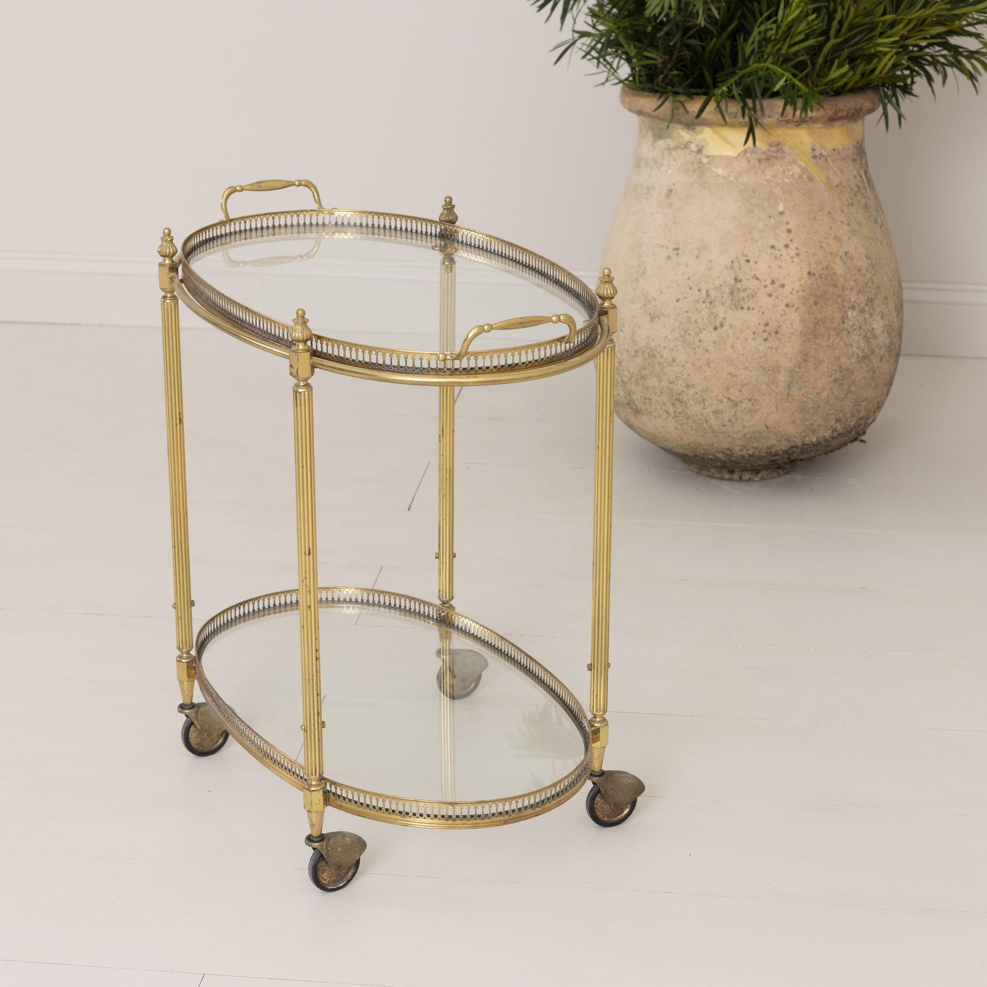 Mid Century French Brass Serving Trolly Bar Cart with Removable Tray 5