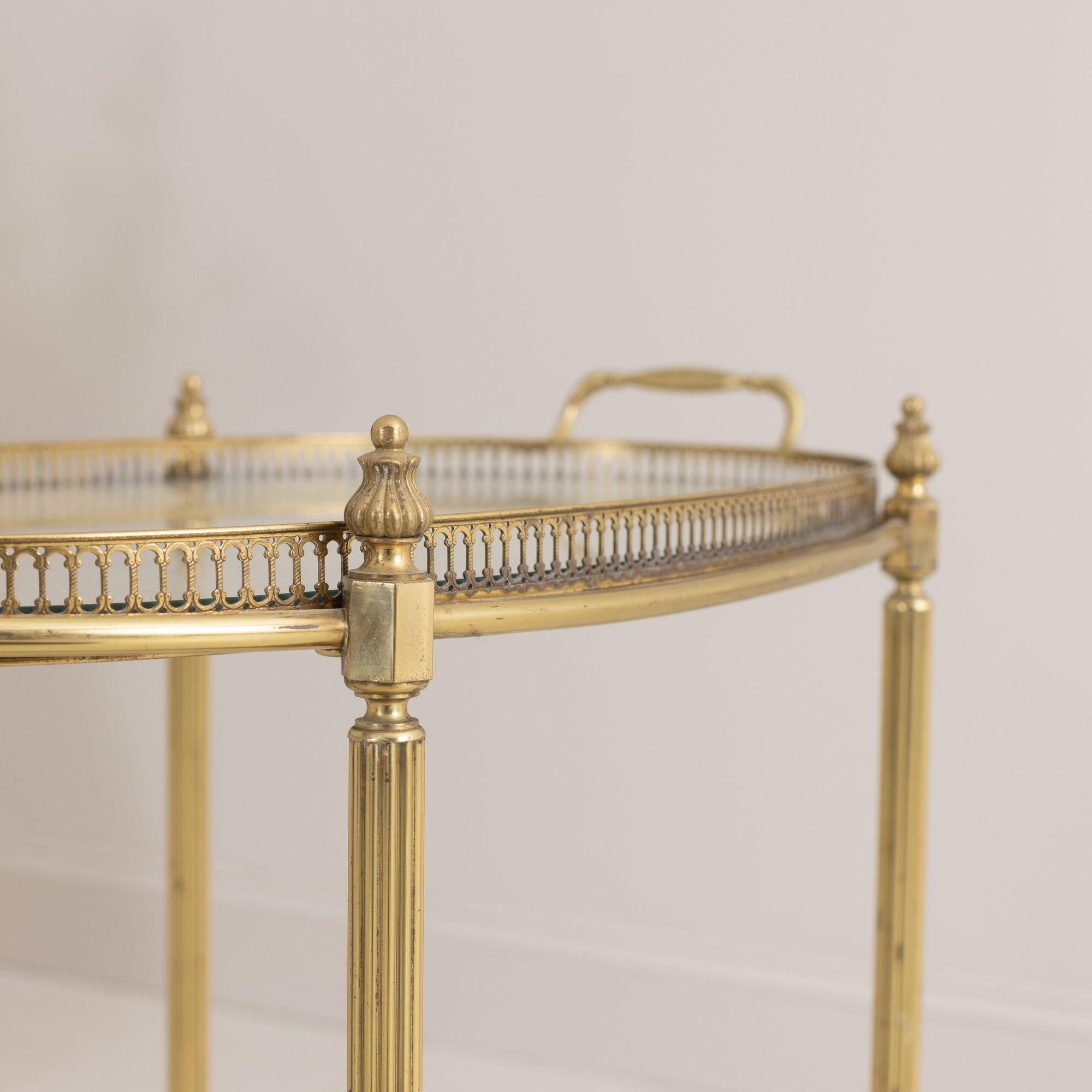 Mid Century French Brass Serving Trolly Bar Cart with Removable Tray 6