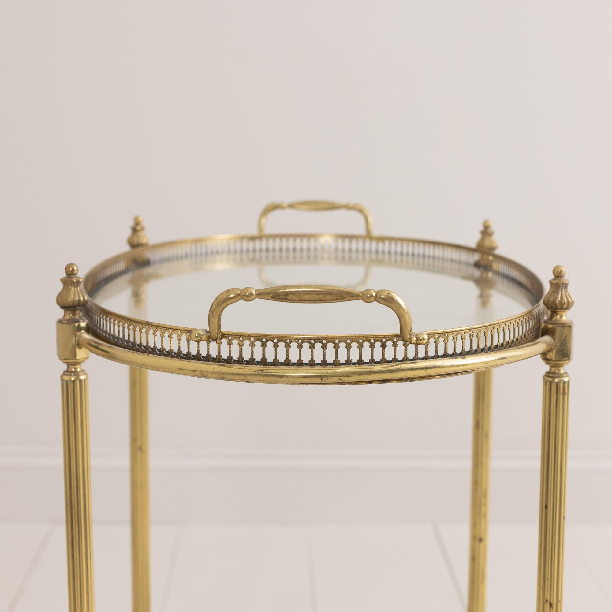 Mid Century French Brass Serving Trolly Bar Cart with Removable Tray 12