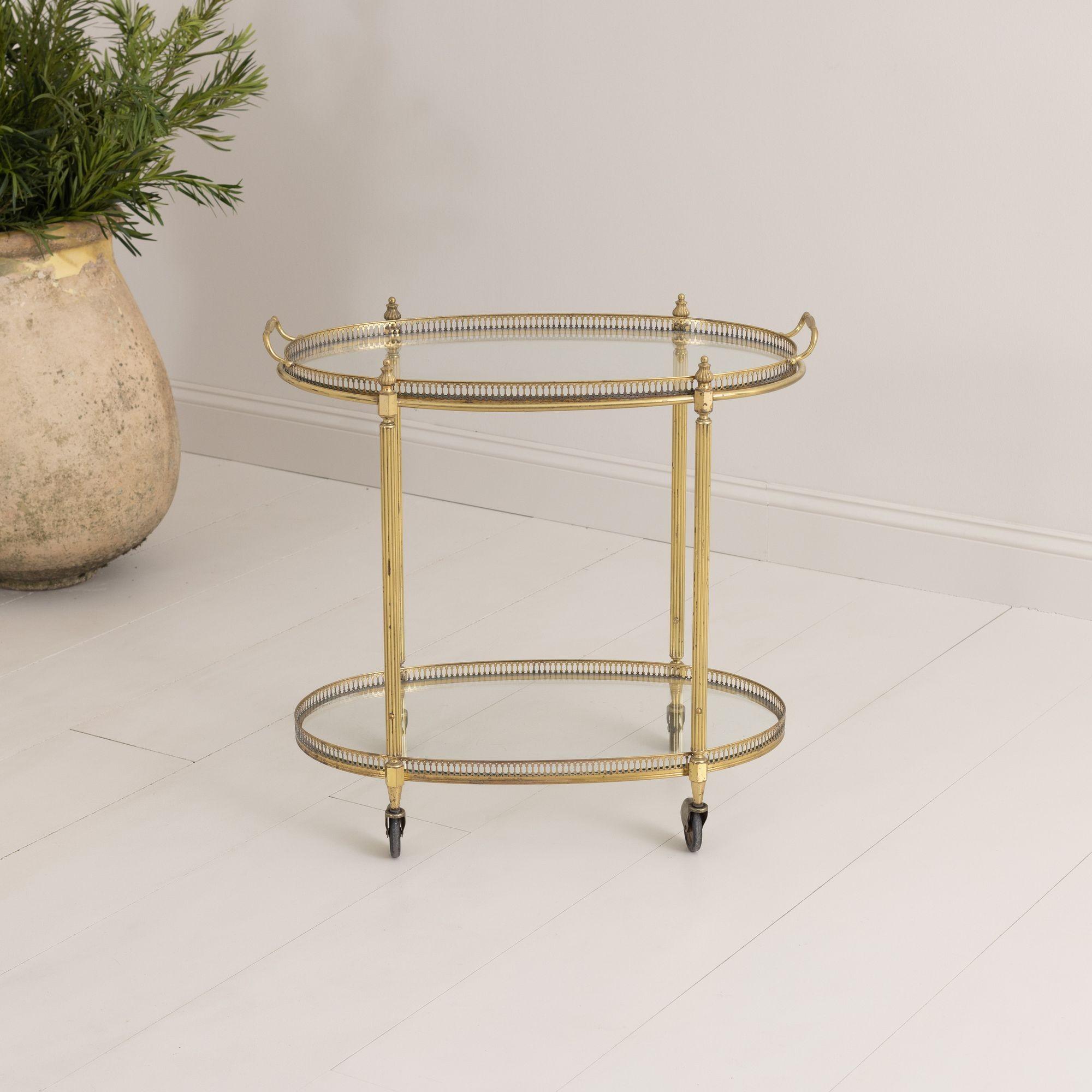 Mid Century French Brass Serving Trolly Bar Cart with Removable Tray 3