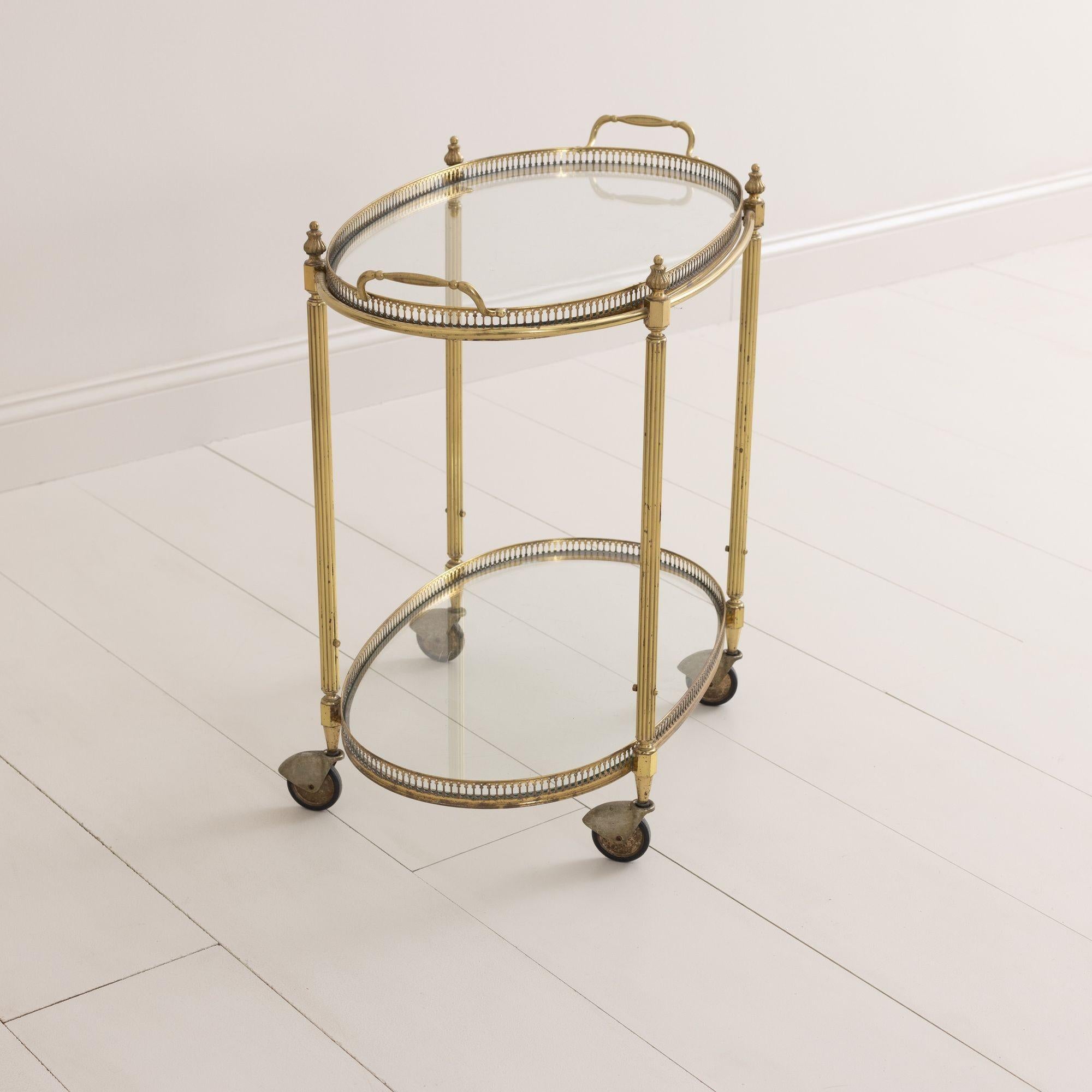 Mid Century French Brass Serving Trolly Bar Cart with Removable Tray 4