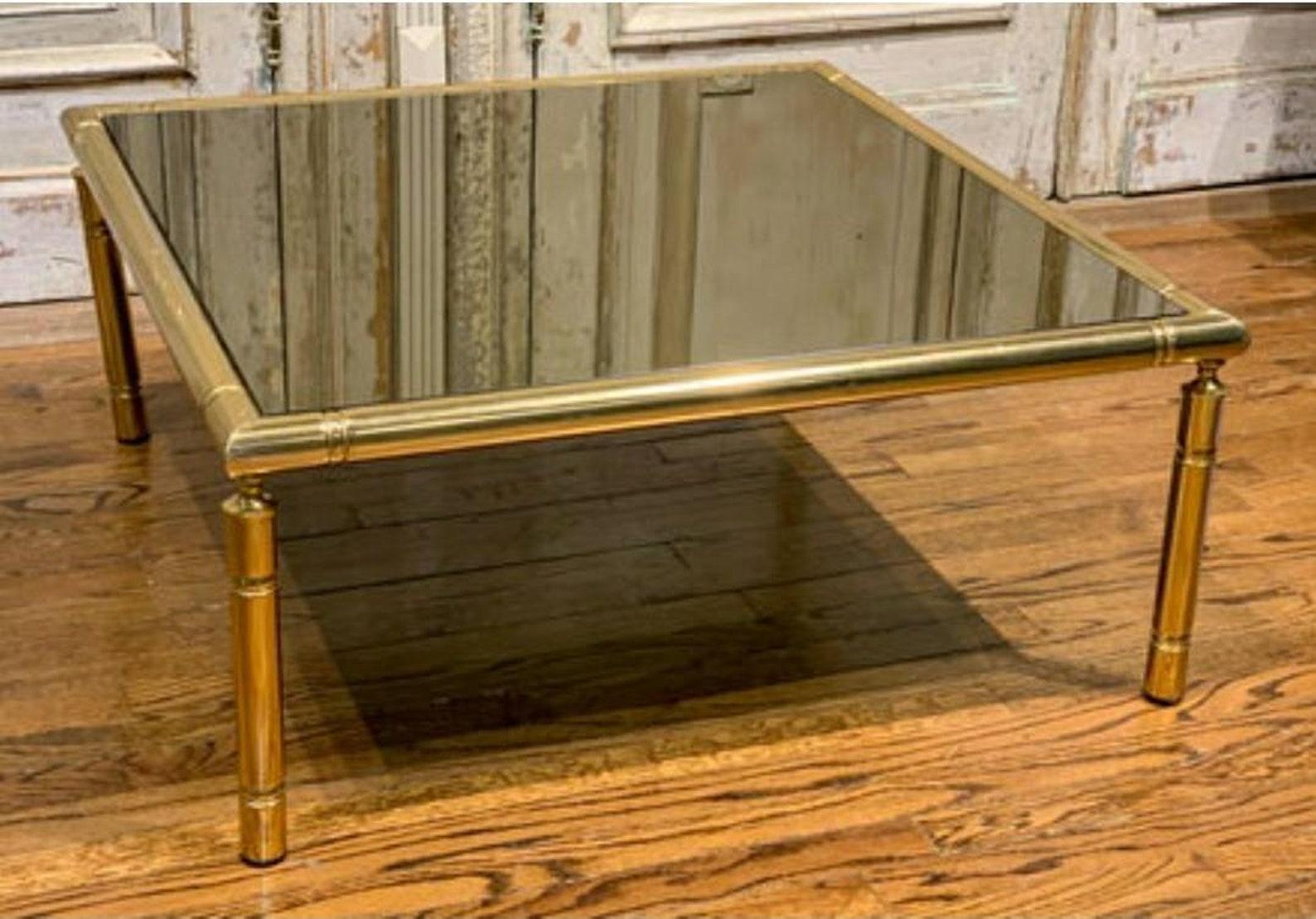 Mid-Century French Brass Smoked Glass Coffee Table For Sale 2