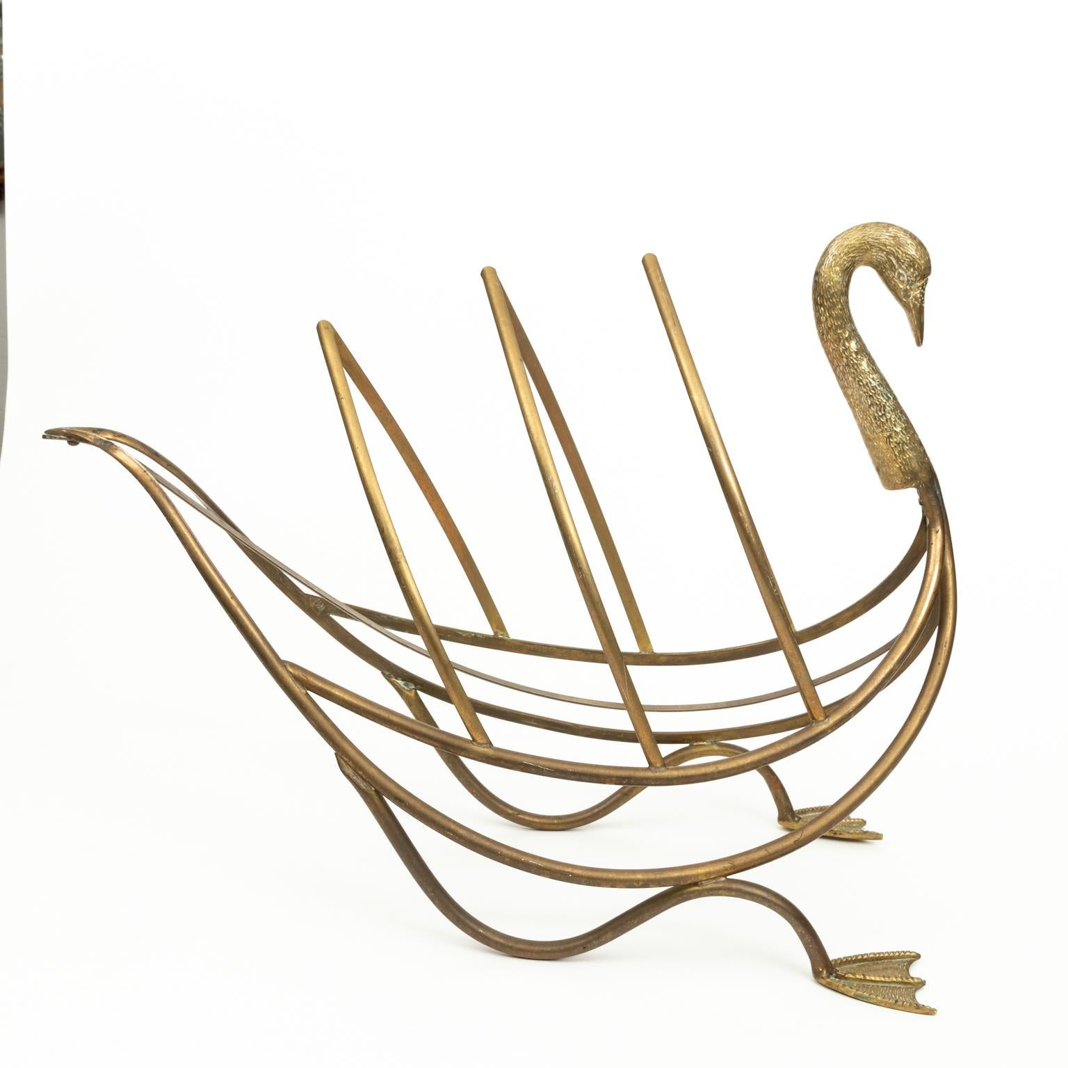 Midcentury French Brass Swan Magazine Rack at 1stDibs