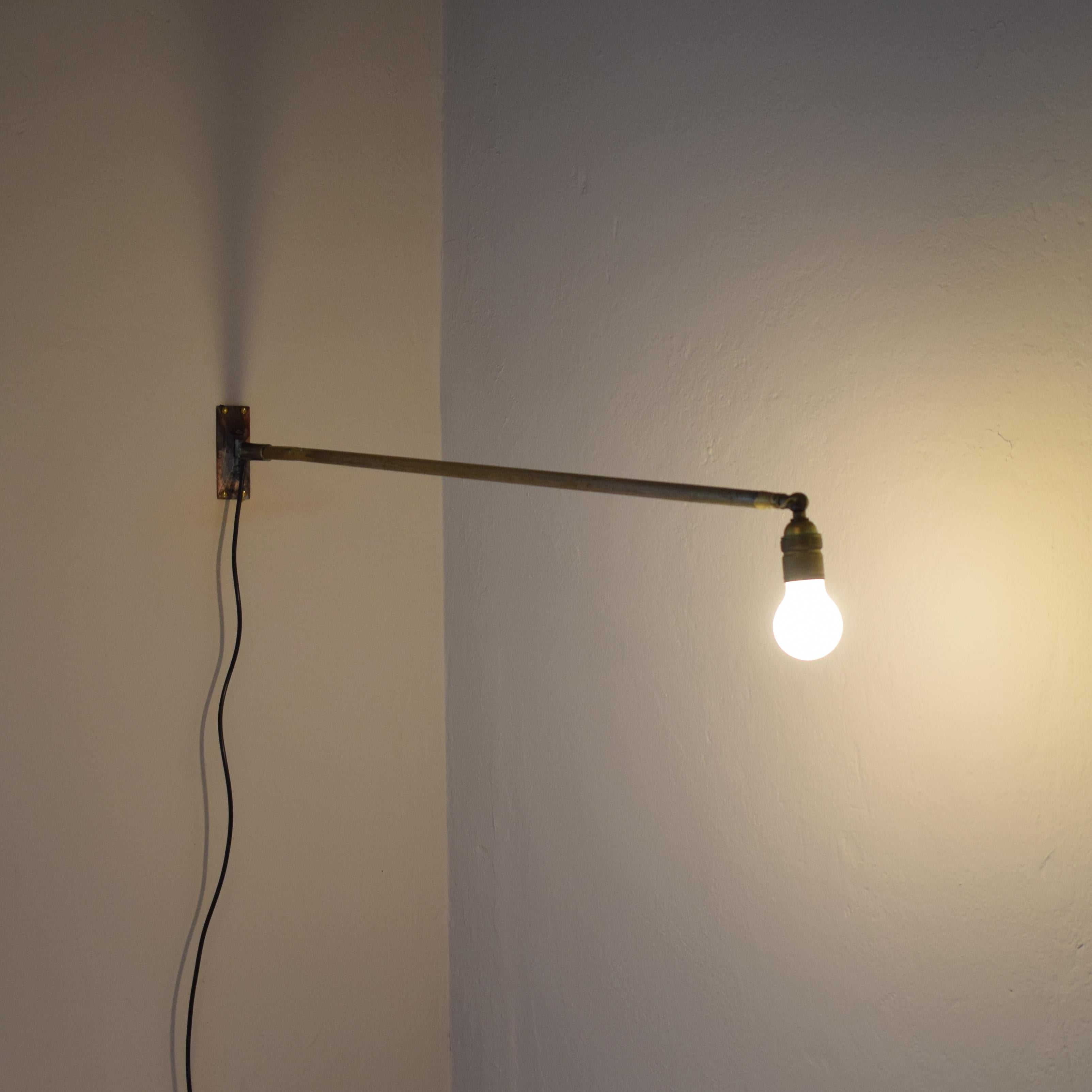 Mid-Century Modern Mid Century French Brass Swing Arm Wall Lamp Light in the Style of Jean Prouvé