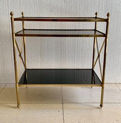 Midcentury French Brass Three-Tier Side Table Bagues Style
