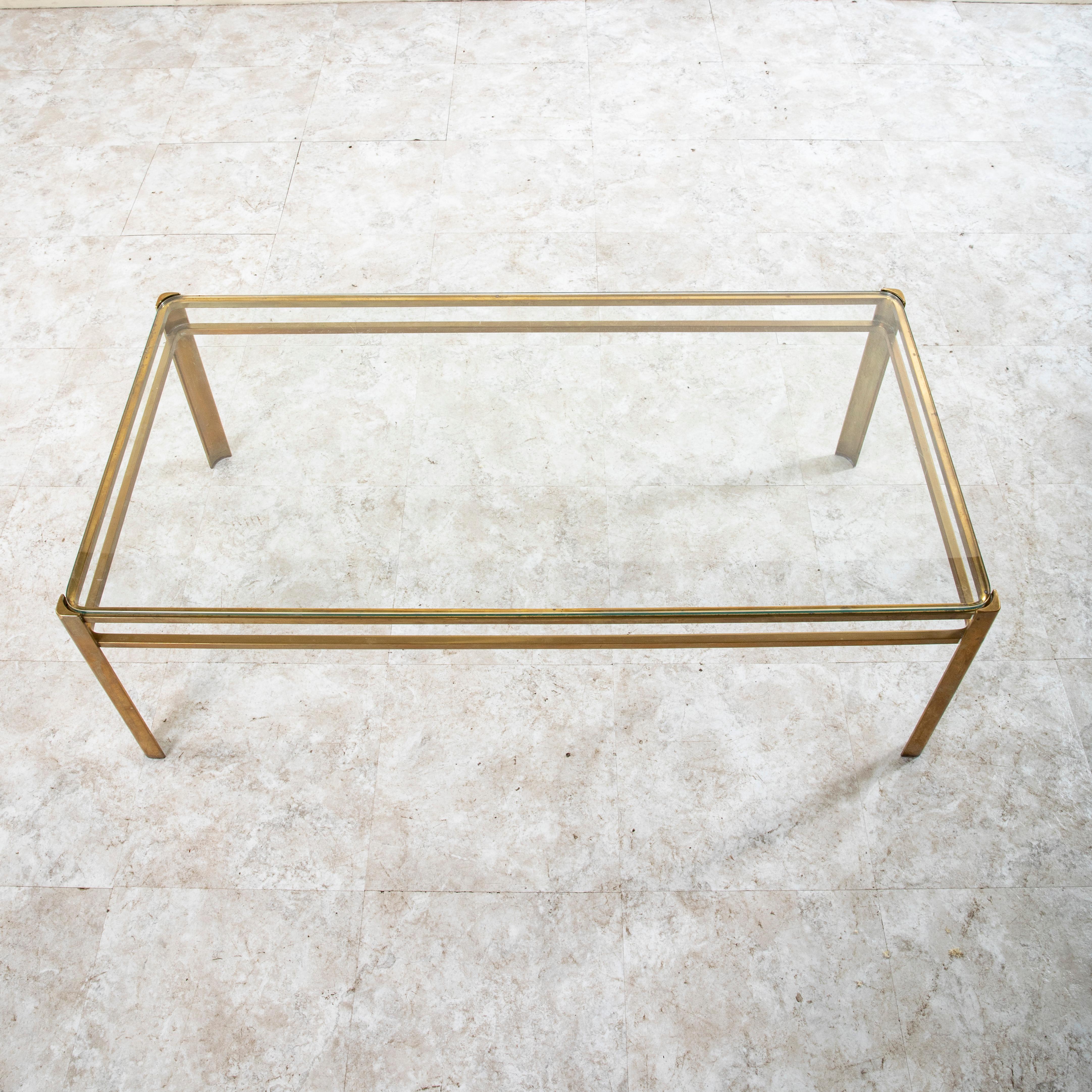 Mid-Century French Bronze and Glass Quinet Coffee Table  For Sale 1