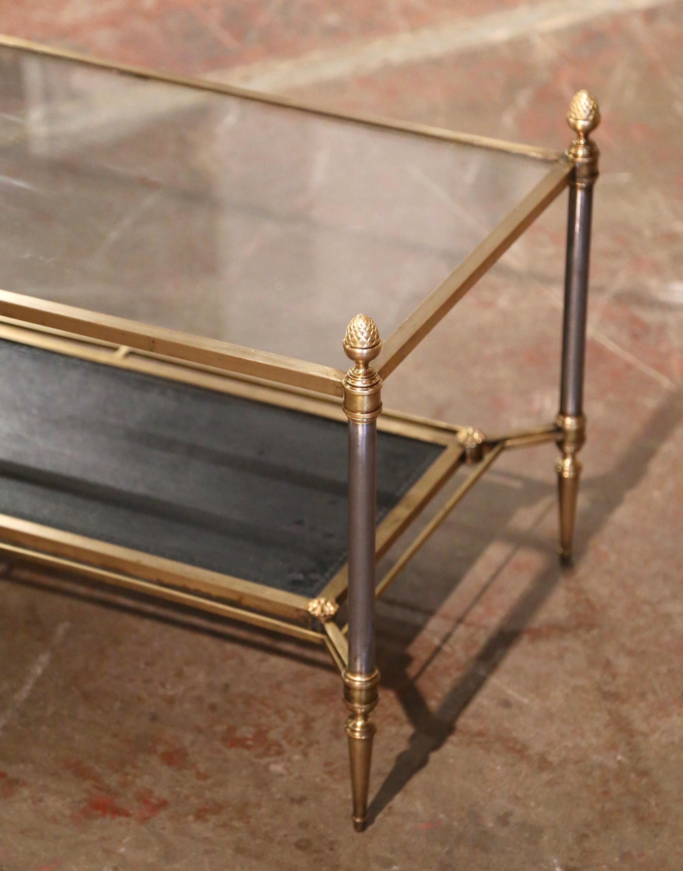 Hand-Crafted Mid-Century French Bronze and Leather Coffee Table from Maison Jansen
