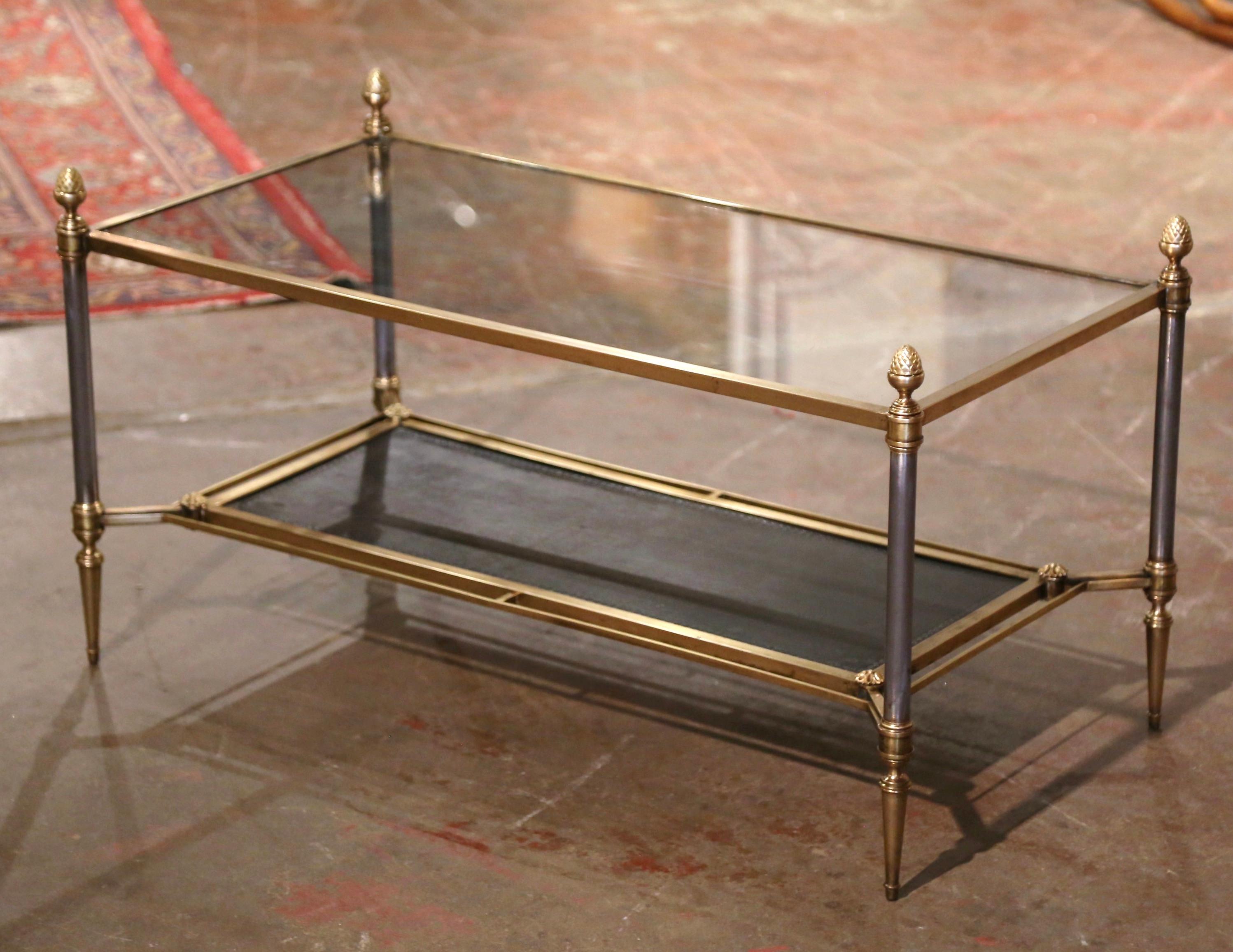 Mid-Century French Bronze and Leather Coffee Table from Maison Jansen In Excellent Condition In Dallas, TX