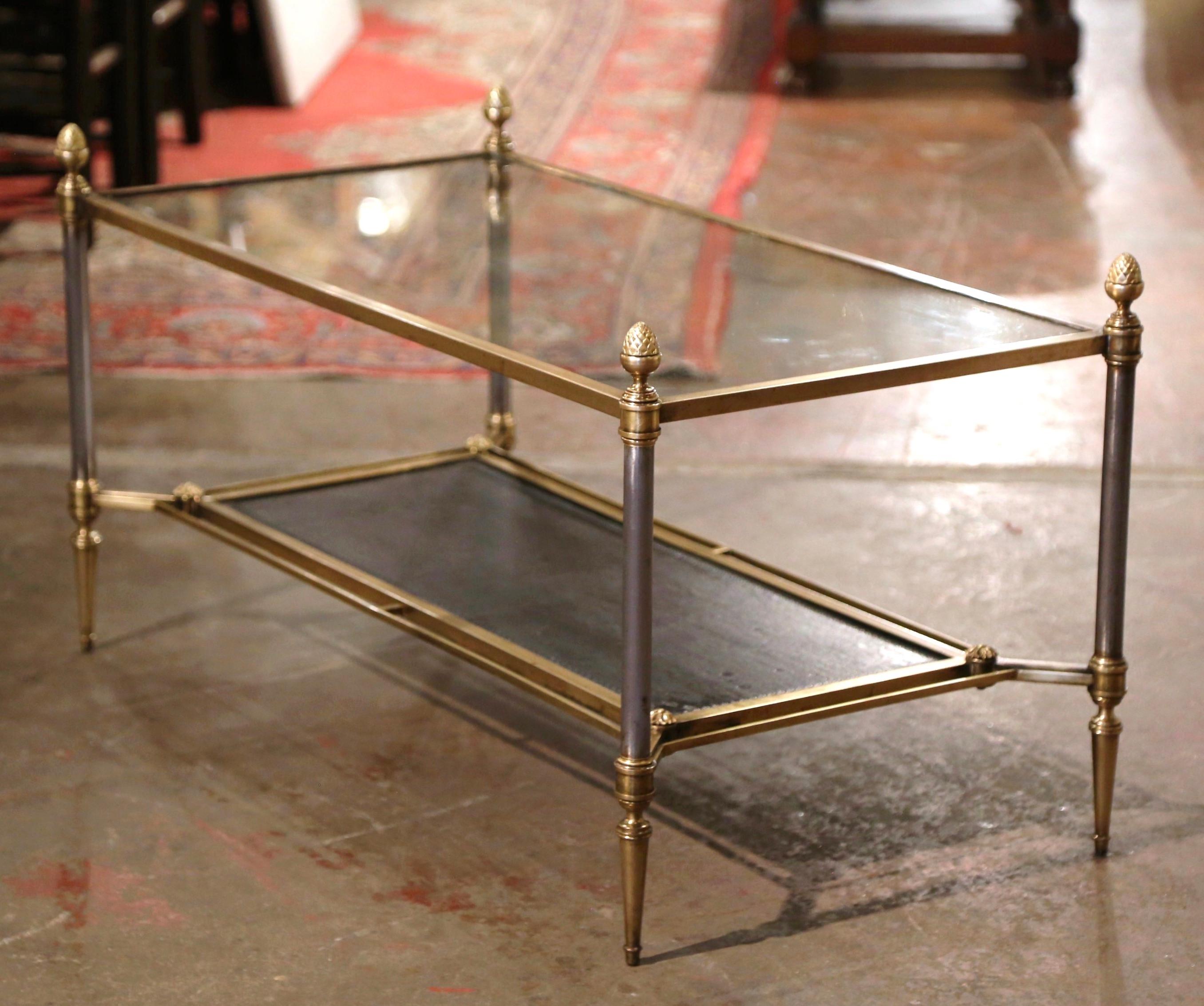 20th Century Mid-Century French Bronze and Leather Coffee Table from Maison Jansen