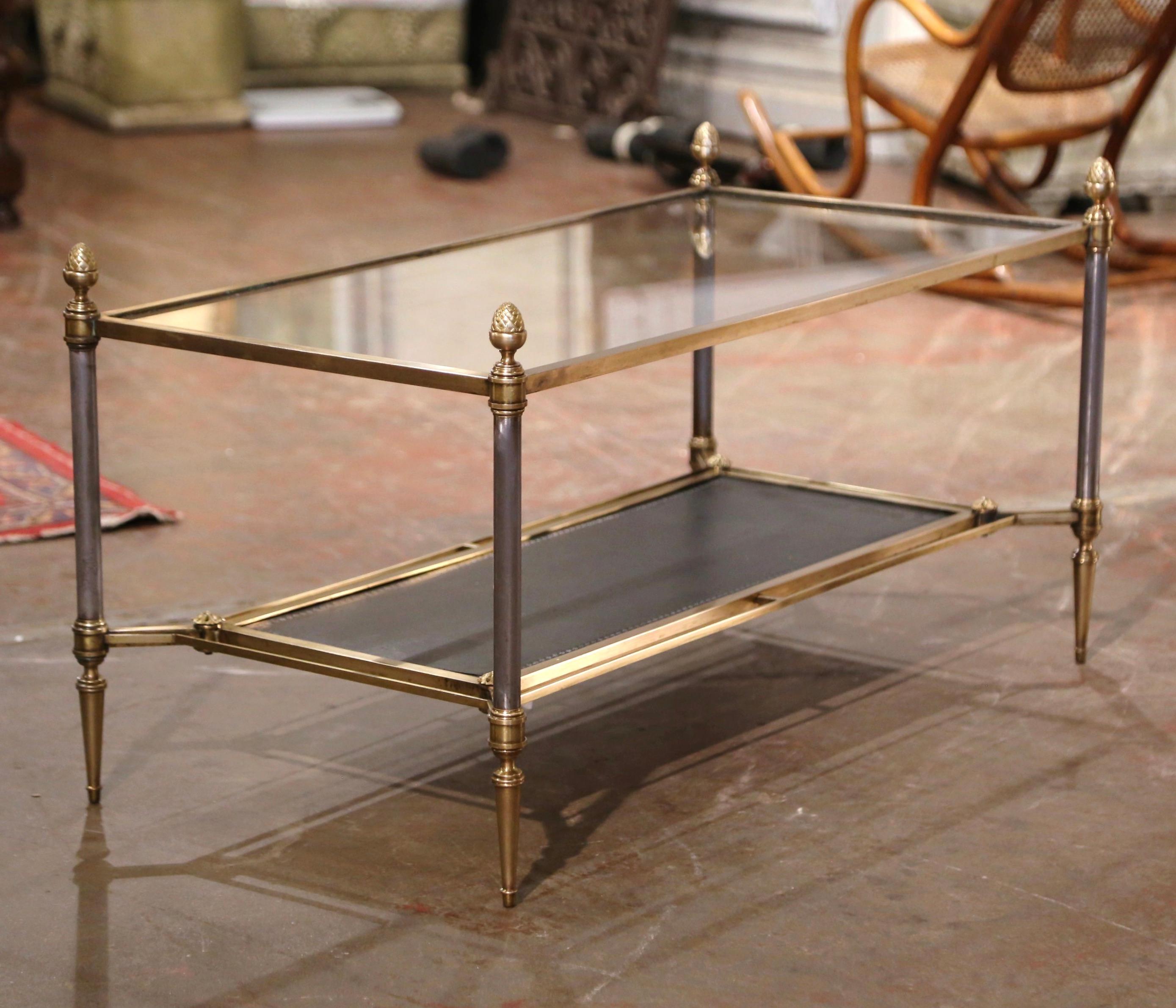 Mid-Century French Bronze and Leather Coffee Table from Maison Jansen 1