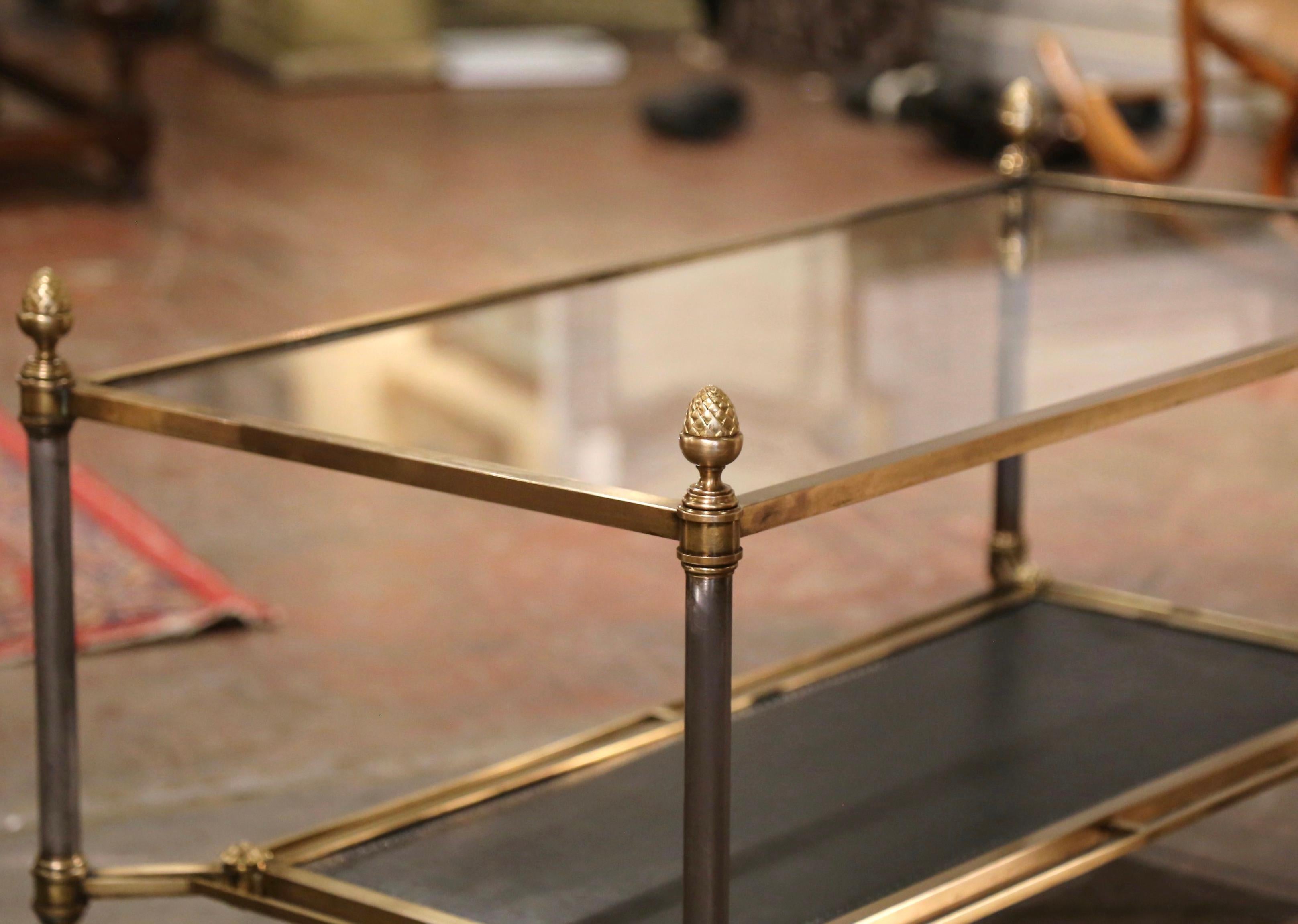 Mid-Century French Bronze and Leather Coffee Table from Maison Jansen 2