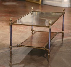 Mid-Century French Bronze and Leather Two-Tier Coffee Table from Maison Jansen