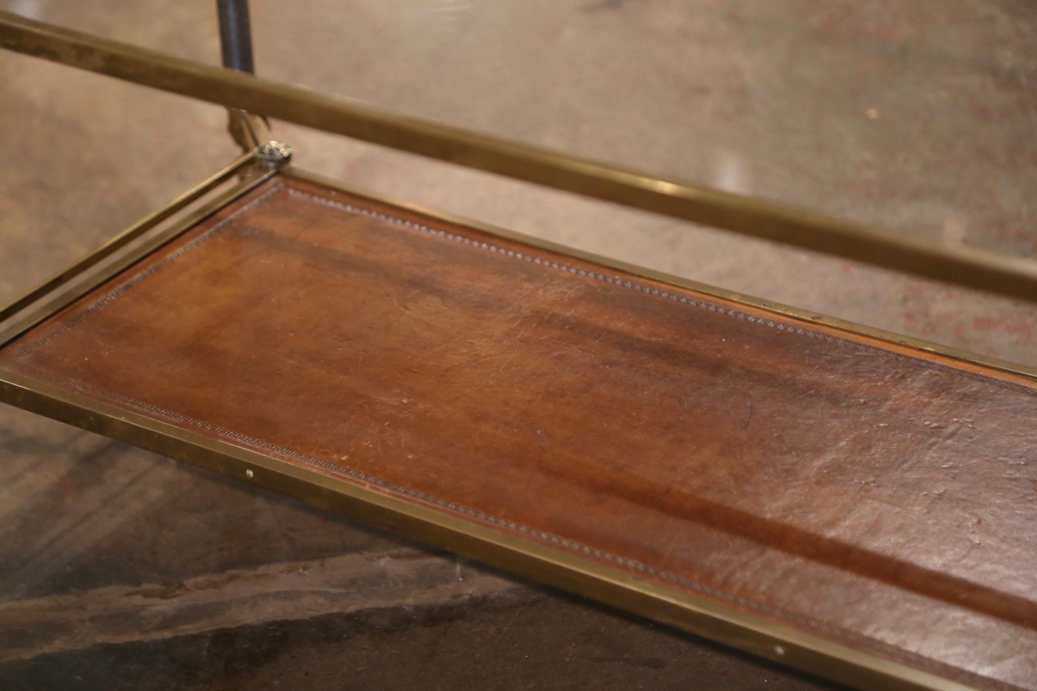 Directoire Mid-Century French Bronze and Leather Two-Tier Coffee Table from Maison Jansen
