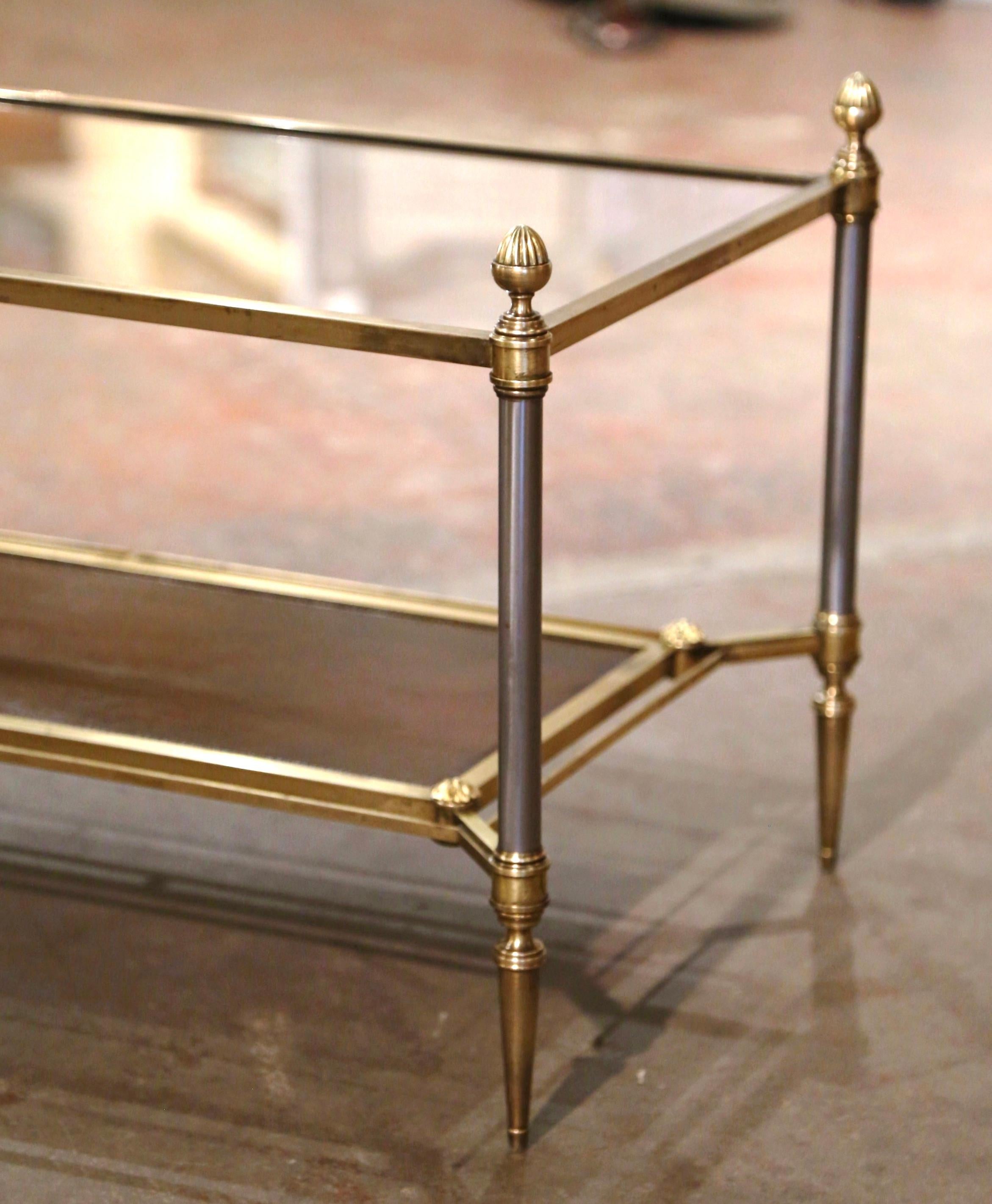 Hand-Crafted Mid-Century French Bronze and Leather Two-Tier Coffee Table from Maison Jansen