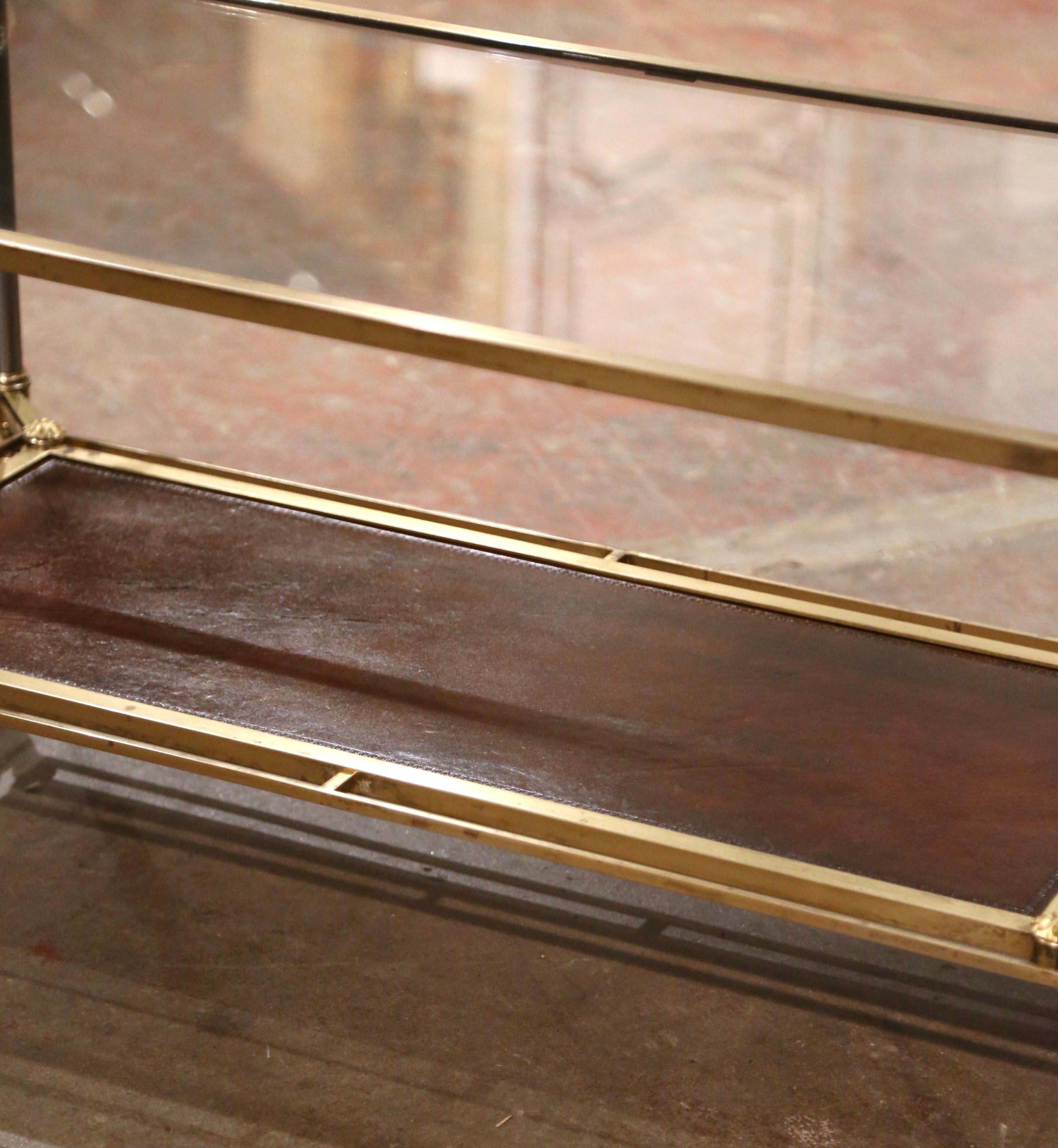 Mid-Century French Bronze and Leather Two-Tier Coffee Table from Maison Jansen 1