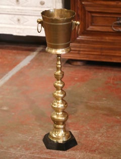 Mid-Century French Bronze Champagne Cooler on Pedestal and Wooden Stand