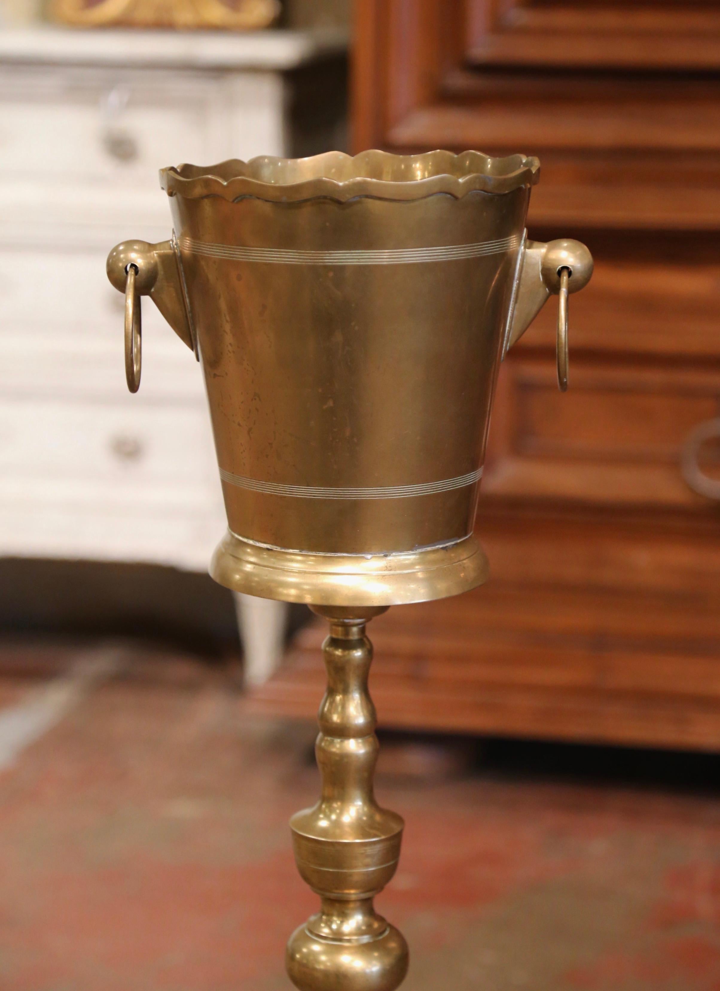 Louis XIV Mid-Century French Bronze Champagne Cooler on Pedestal and Wooden Stand