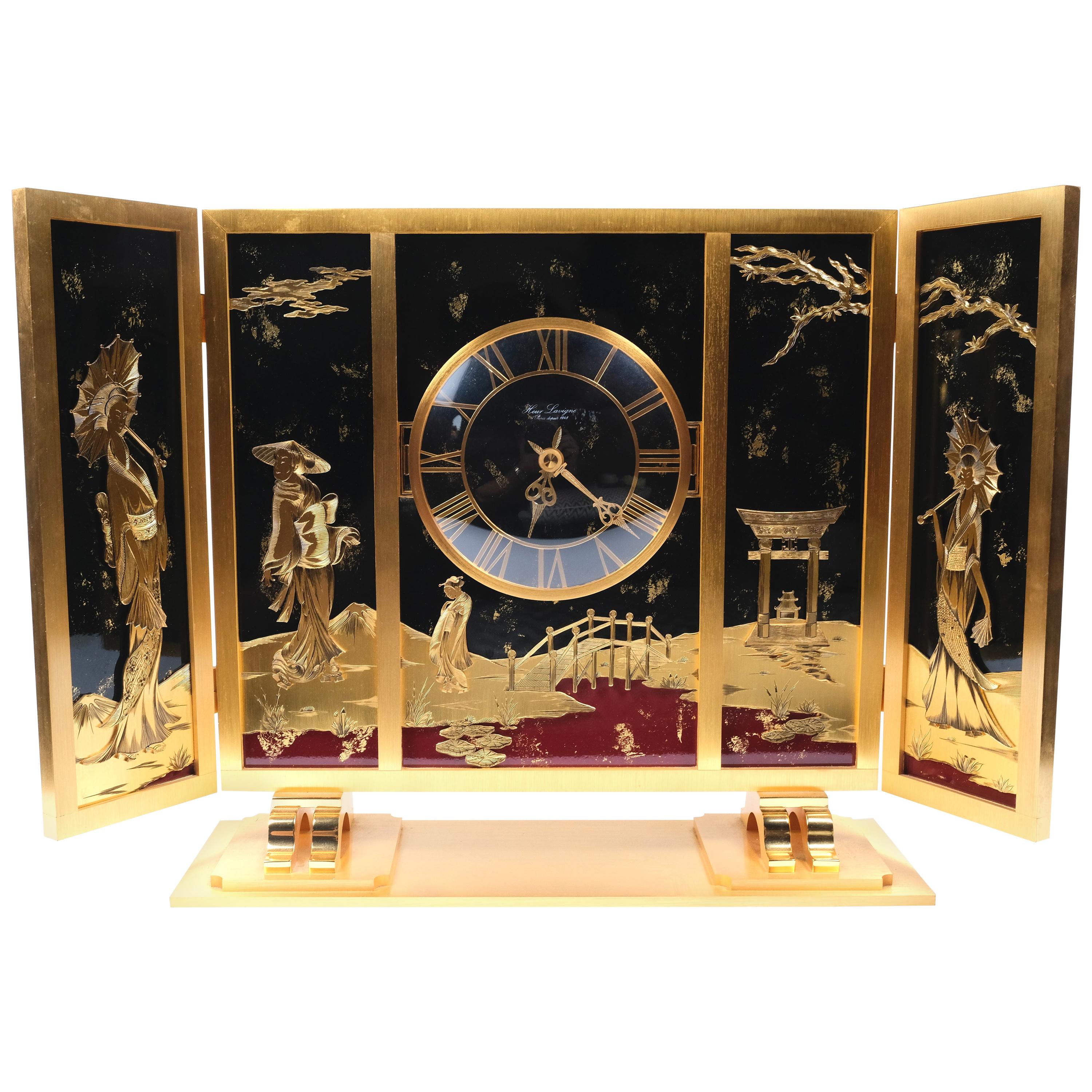 Midcentury French Bronze Chinoiserie Clock