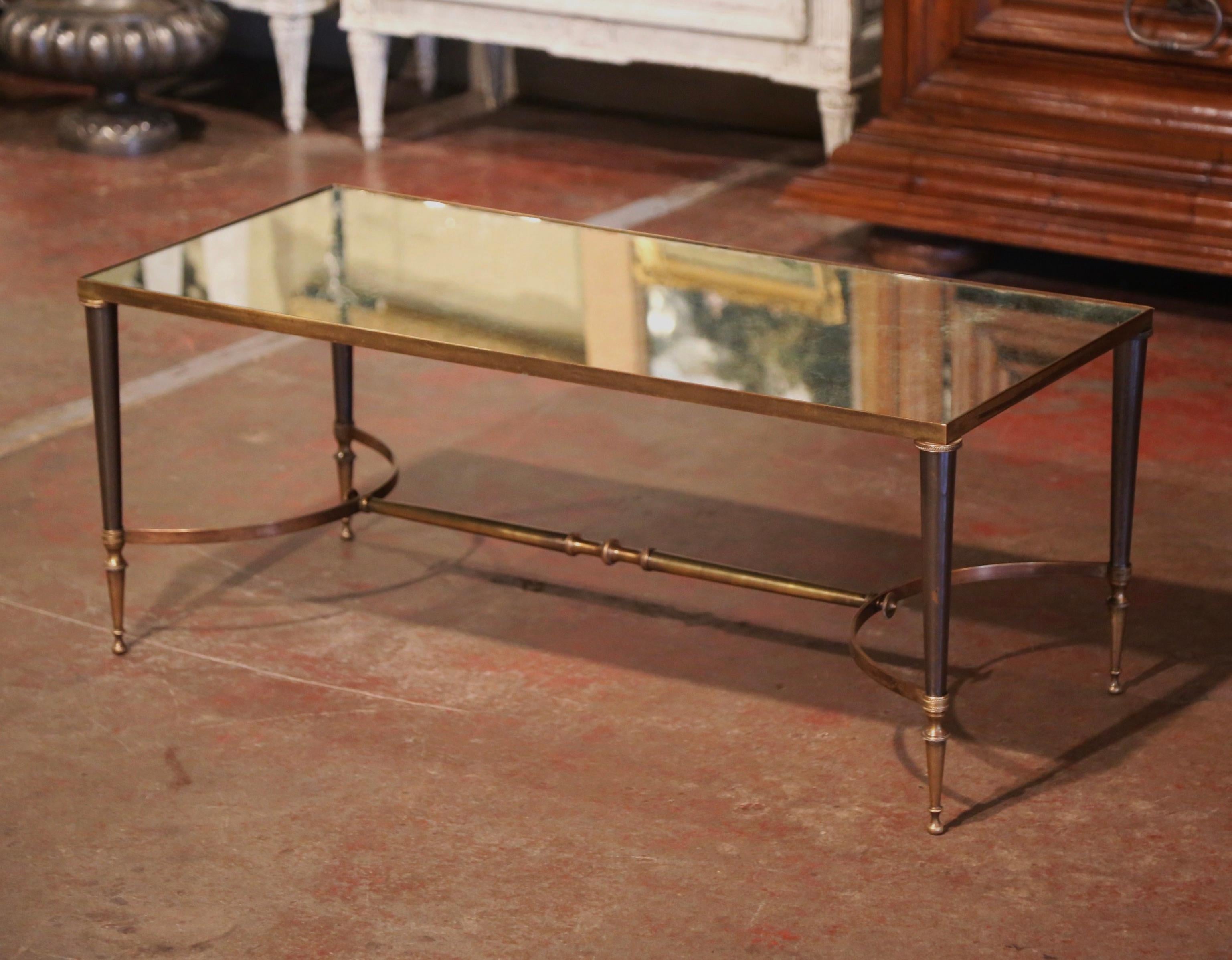 Hand-Crafted Mid-Century French Bronze Dore Mirrored Coffee Table from Maison Baguès